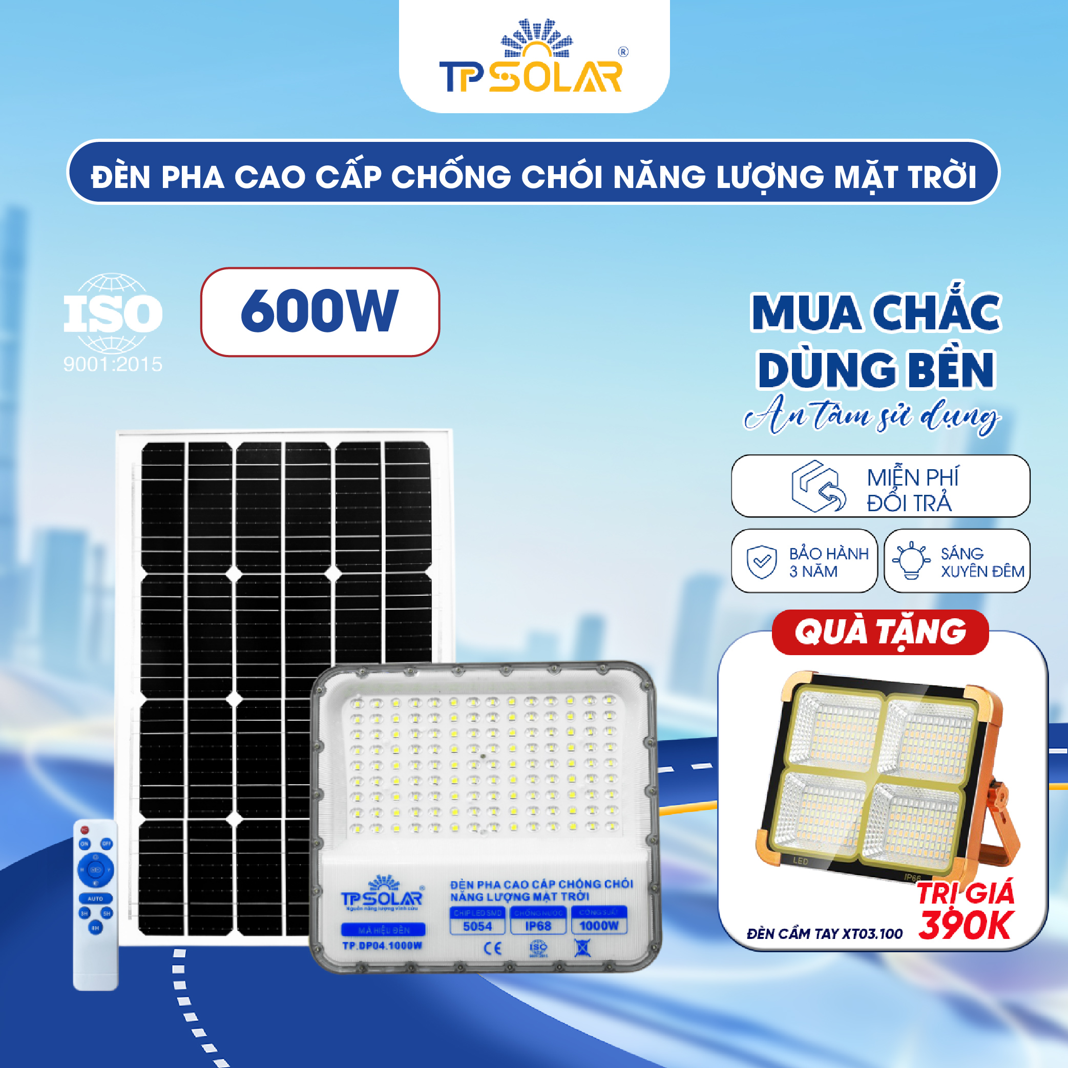 Đèn pha cao cấp chống chói năng lượng mặt trời (TP.DP04.600 / TP.DP04.1000)