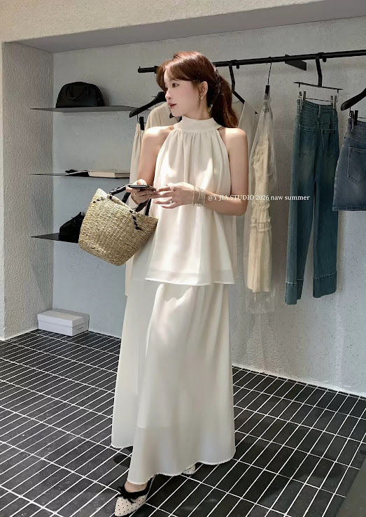 Lucas - Set áo yếm cổ cao + chân váy voan 2 lớp dáng xòe dài YJIA_thumbnail_2