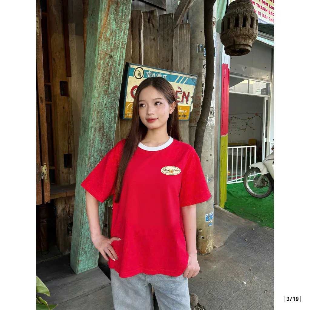 Áo thun boxy phối cổ mix màu đáng yêu Miucho thoáng mát dày dặn đứng form 3719_thumbnail_6