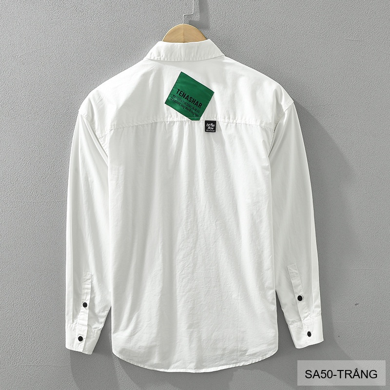 SA50 - Áo Sơ Mi Nam Dài Tay In Chữ Phong Cách Nhật Bản, Chất Cotton Mềm Mại, Phù Hợp Mặc Hàng Ngày