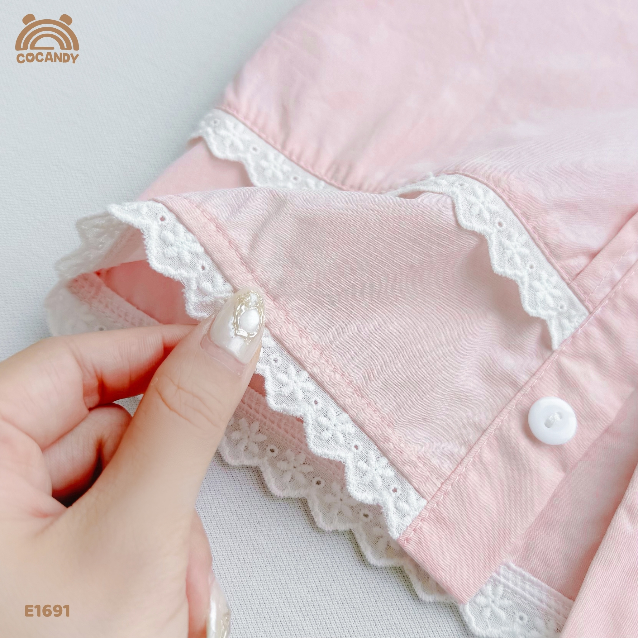 Áo cộc sơ mi thô HỒNG li dọc phối nơ_thumbnail_5