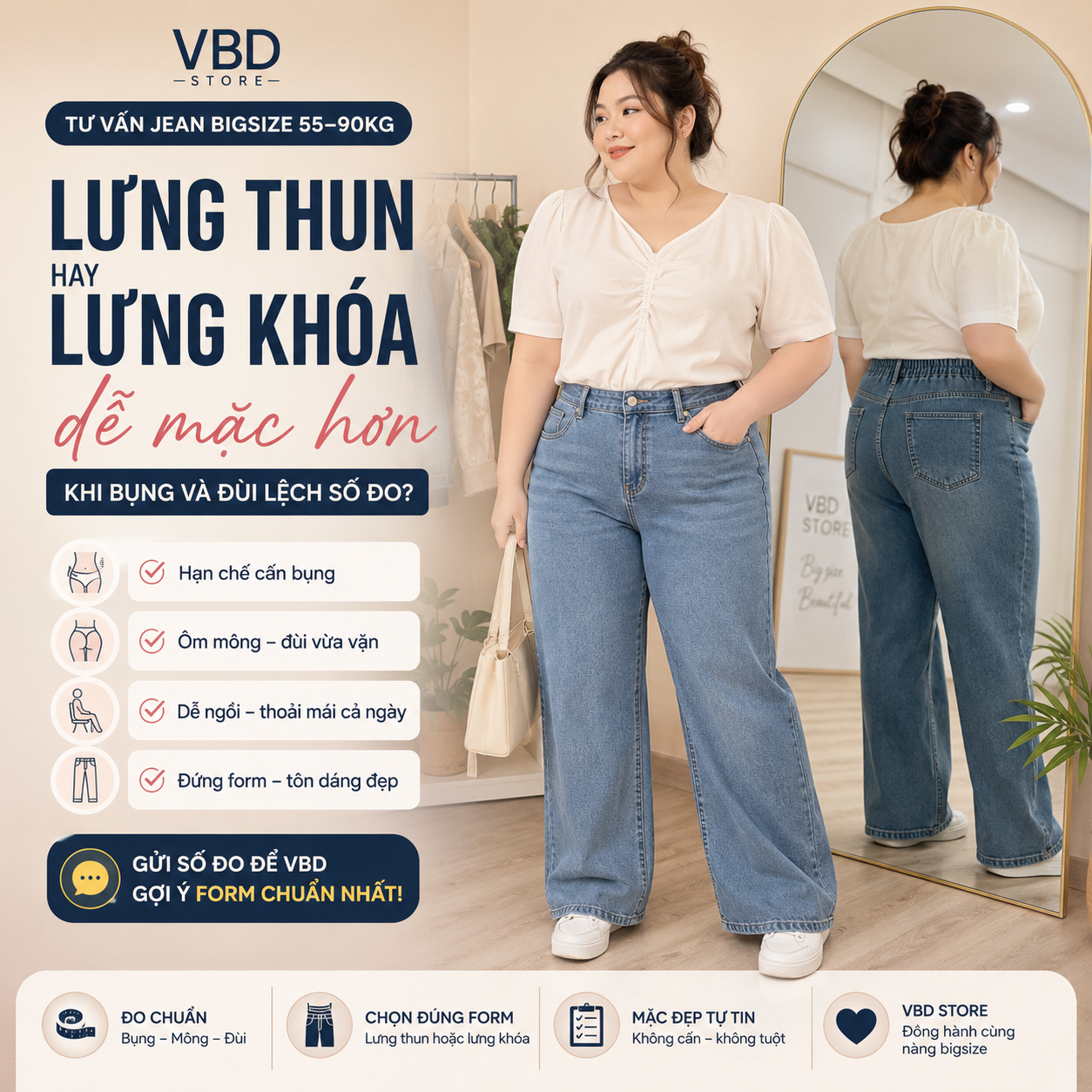 Quần Bò Big Size: Lưng Thun Hay Lưng Khóa Dễ Mặc Hơn? | VBD