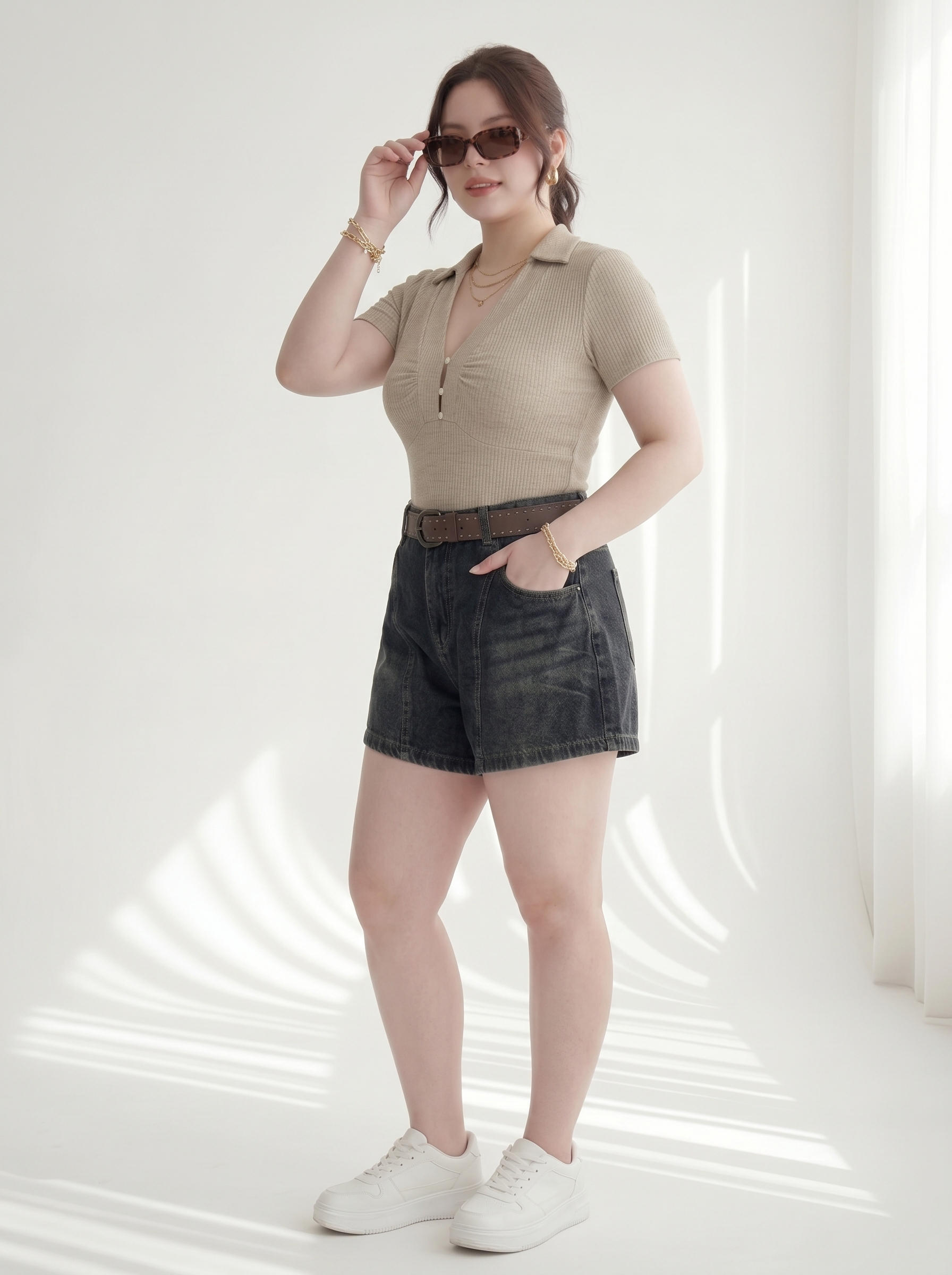 Quần Short Jean Phối Viền Bigsize Cạp Cao Gọn Đùi - Xanh Jean - Vừa 55-90kg - T-QSJ1317_thumbnail_1