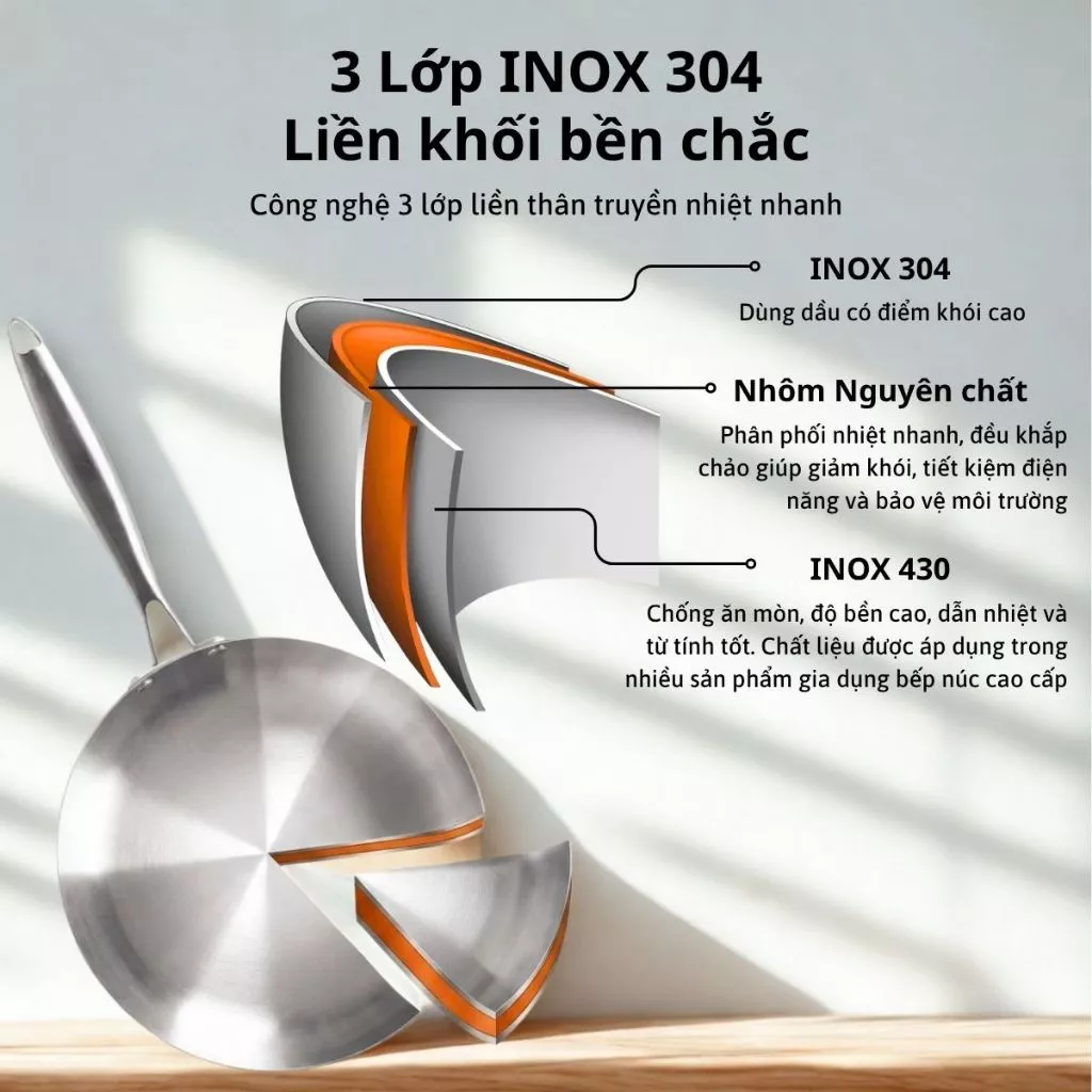 Chảo Inox 304 Nguyên Khối 3 Lớp YUNA Cao Cấp – Chống Dính Tự Nhiên, Dùng Mọi Loại Bếp, Truyền Nhiệt Nhanh, Bền Đẹp_thumbnail_8