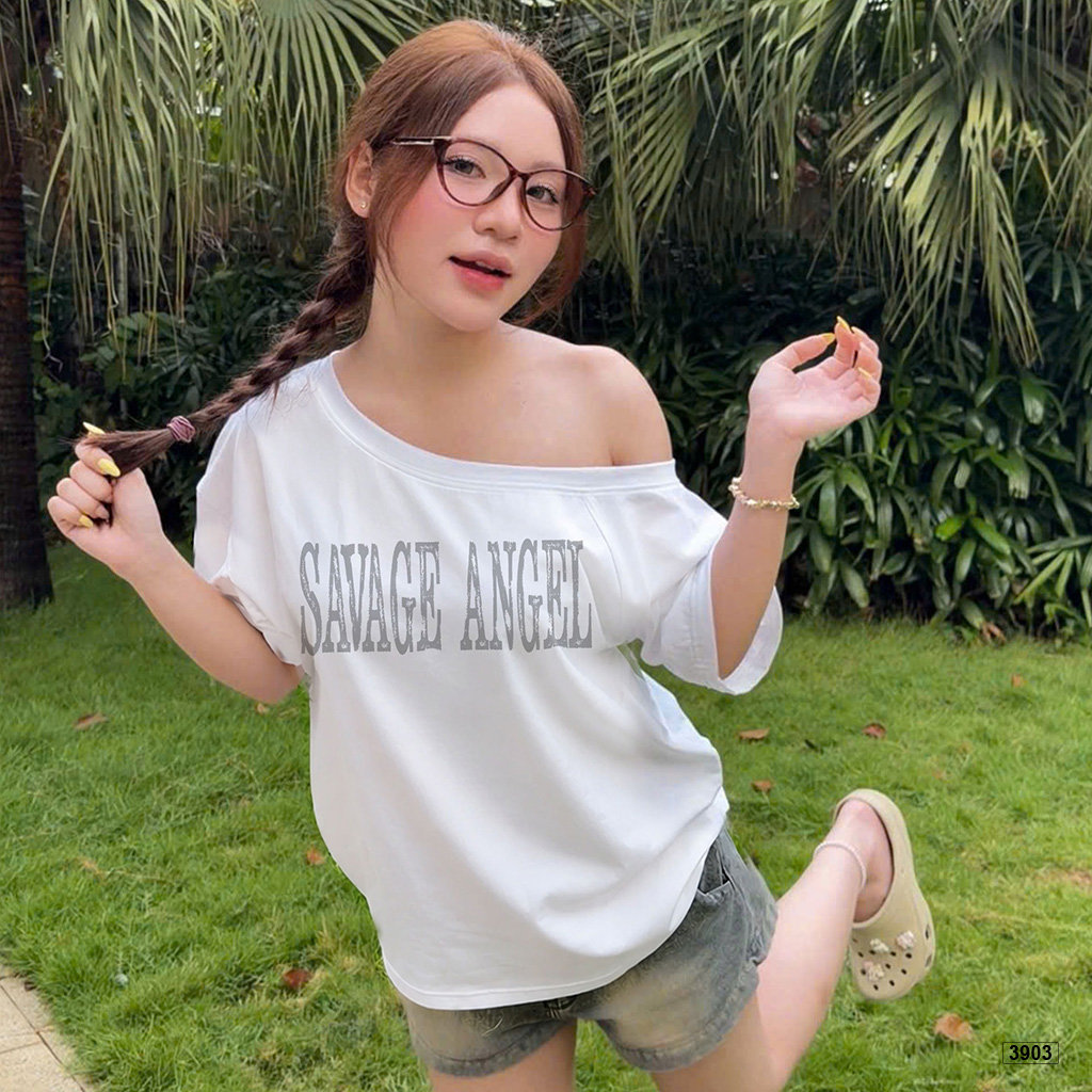 Áo thun nữ lệch vai form rộng Savage Angel Miucho 3903_thumbnail_2