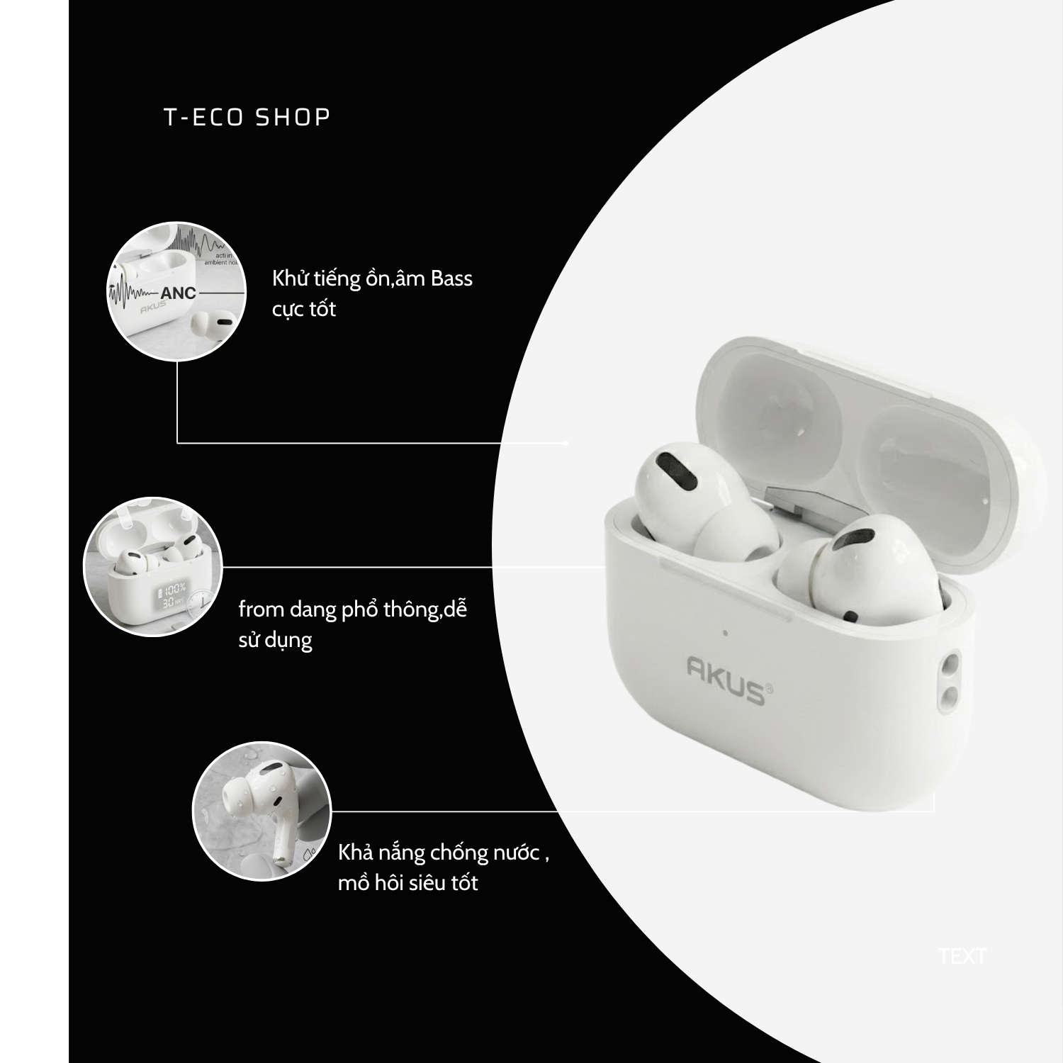 T-ECO SHOP | Tai Nghe Bluetooth Không Dây AKUS A8PRO Nhét Tai Kết Nối Ổn Định Kèm Hộp Sạc_thumbnail_4