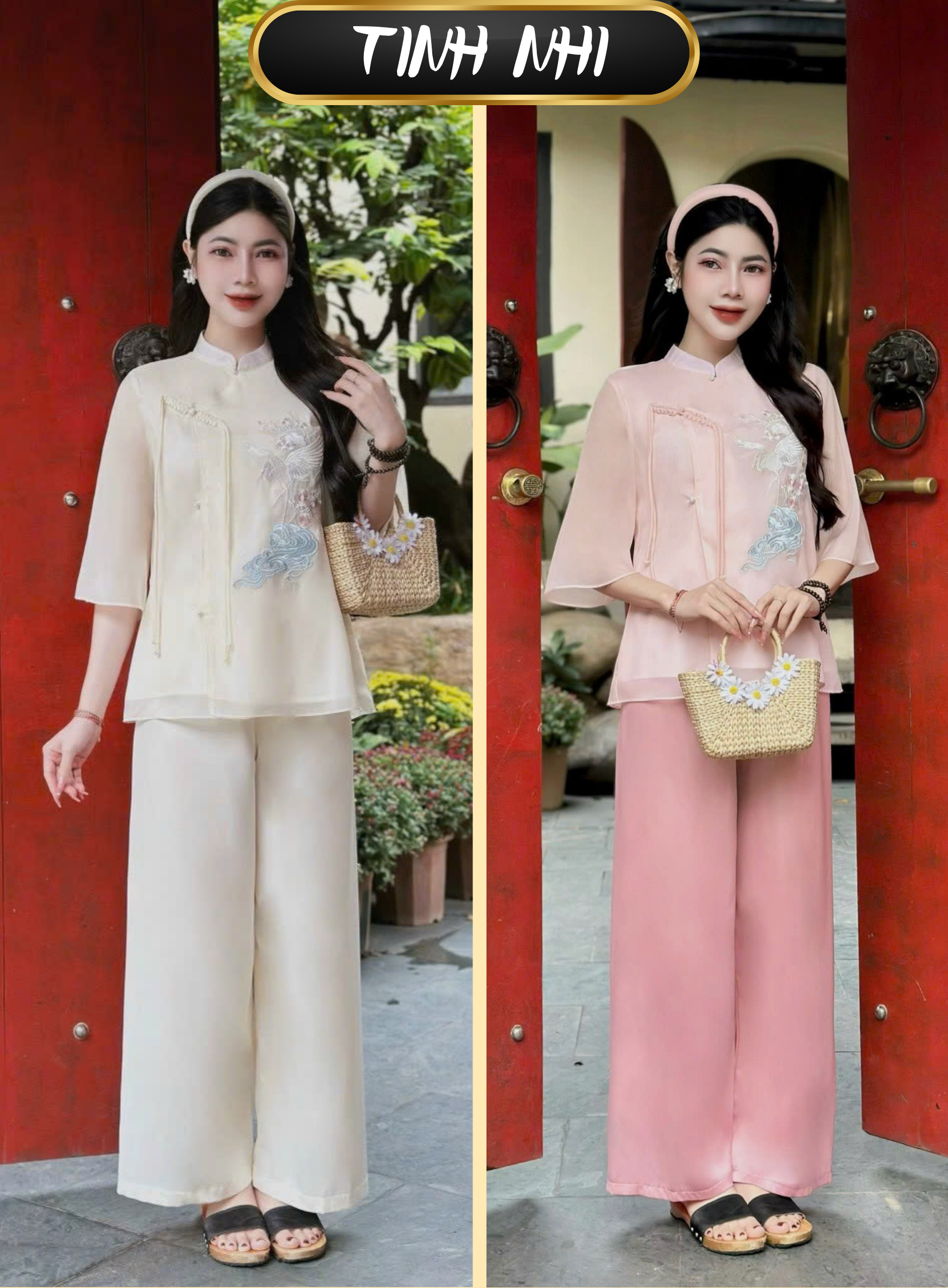 PP23 Pháp phục Voan tơ lễ chùa thêu chim hạc Tinh Nhi