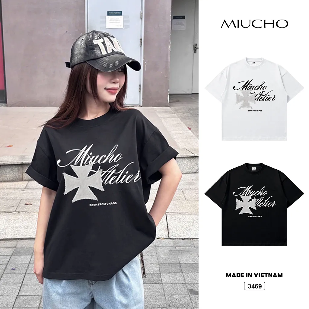 Áo thun boxy nam nữ dày dặn đứng form thiết kế cổ điển Miucho 3469