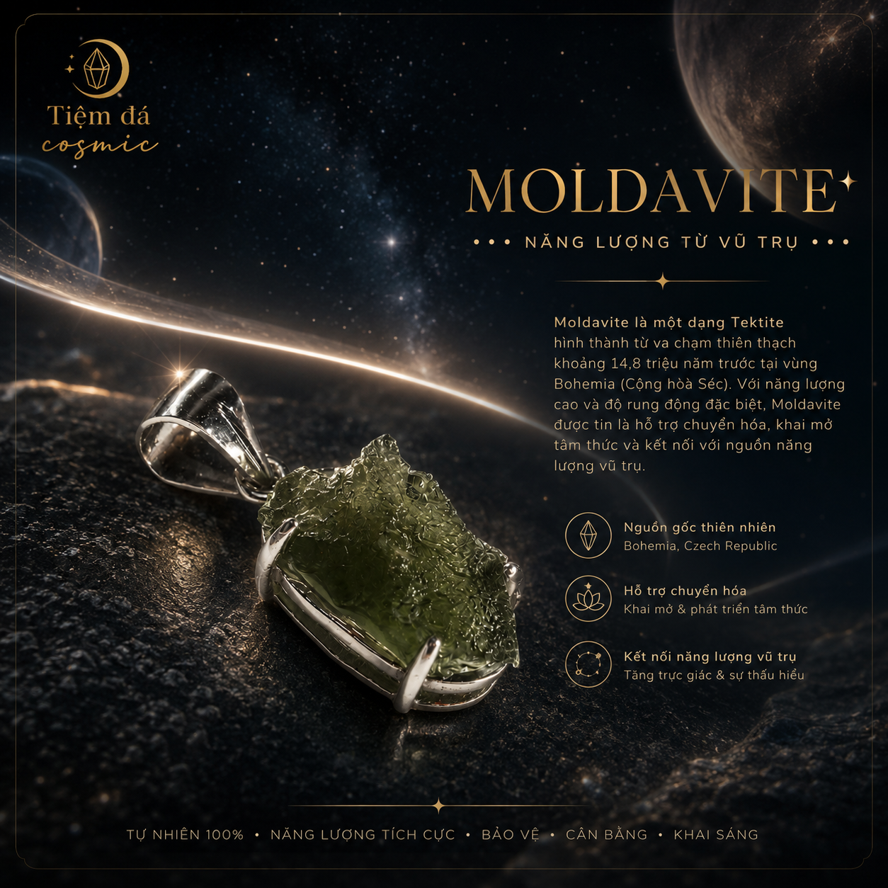 [CẨN TRỌNG] Mặt vòng Tektite var. Moldavite - Thủy tinh thiên thạch