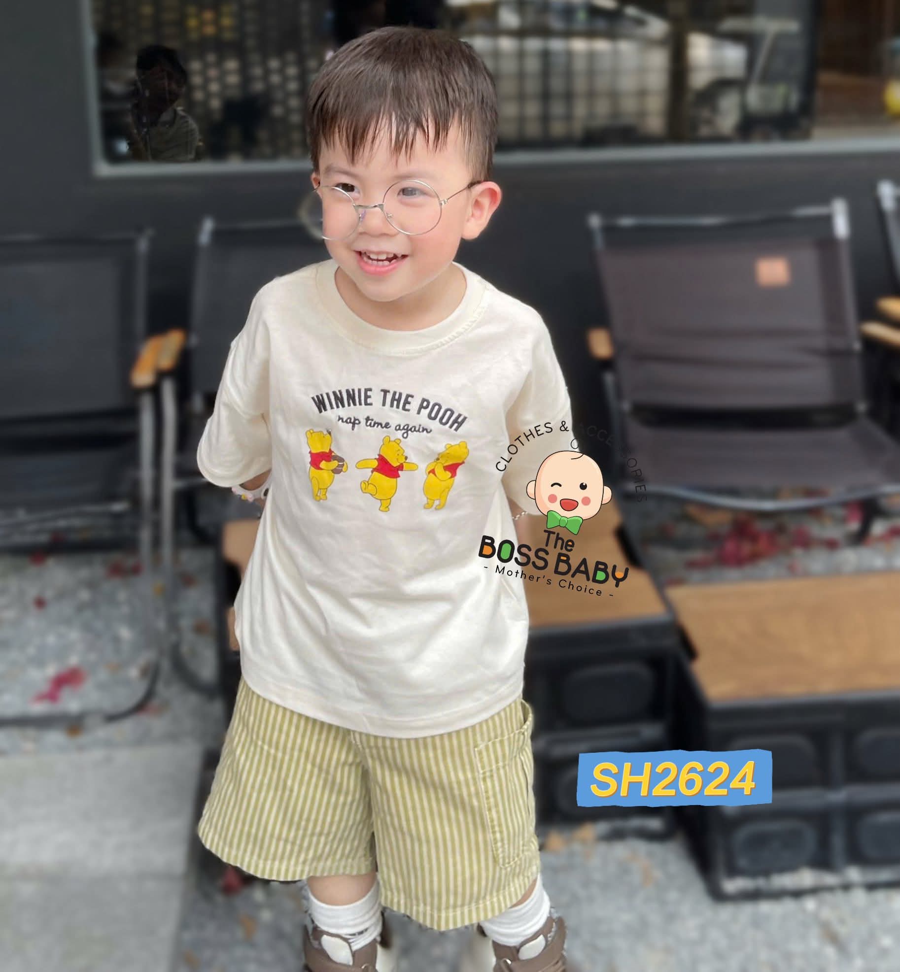 Set bộ linen xước be kẻ vàng gấu Pooh_thumbnail_3