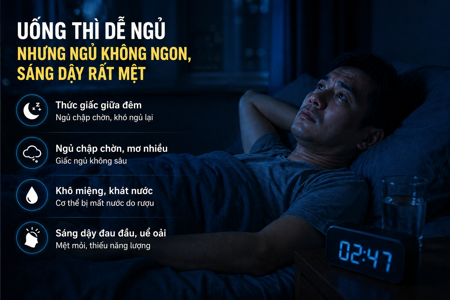 Người sử dụng rượu bia thường xuyên: Vì sao “dễ ngủ nhưng ngủ không ngon”?
