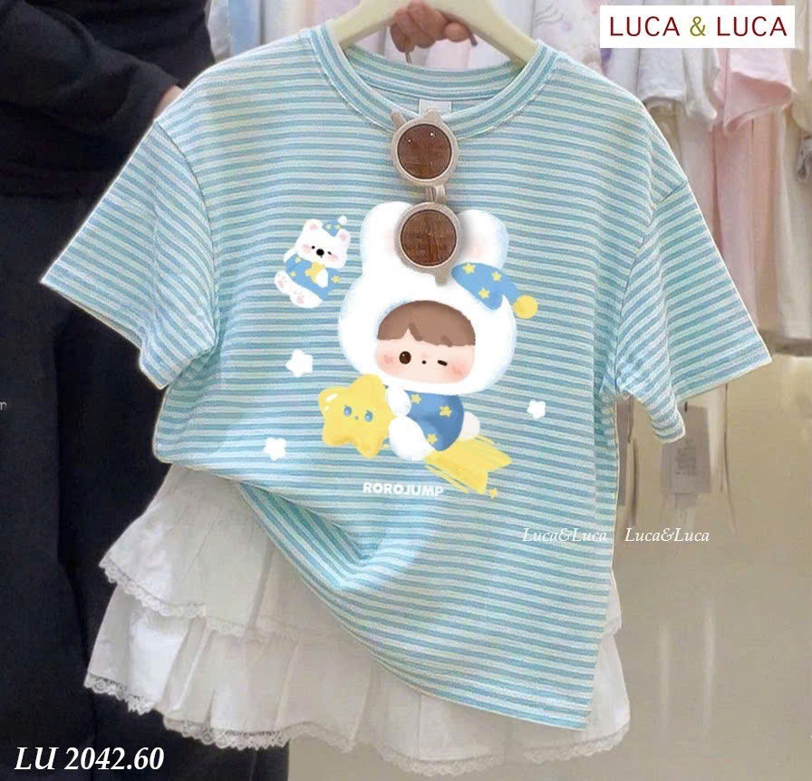 HE82 Set áo thun sọc bé + chân váy trắng