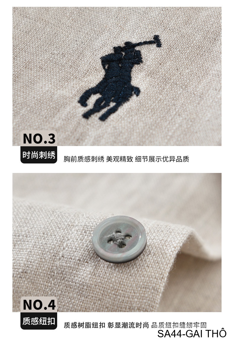 SA44 - Áo sơ mi nam tay ngắn vải lanh thoáng mát phong cách Nhật, cổ lật thêu logo nhỏ_thumbnail_13