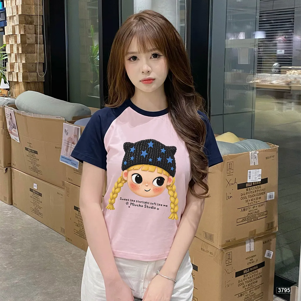 Áo babytee nữ phối raglan Sweet Star Cartoon phong cách trẻ trung Miucho 3795_thumbnail_6