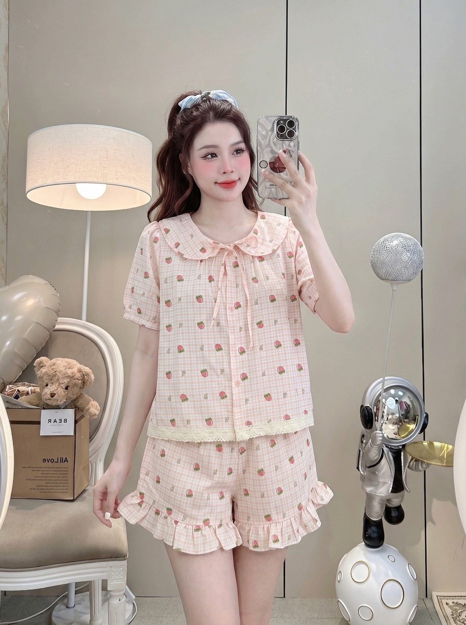 Đồ Bộ Nữ Ngắn QĐ+Áo TN lai ren hoạ tiết LUH (C) (0687)