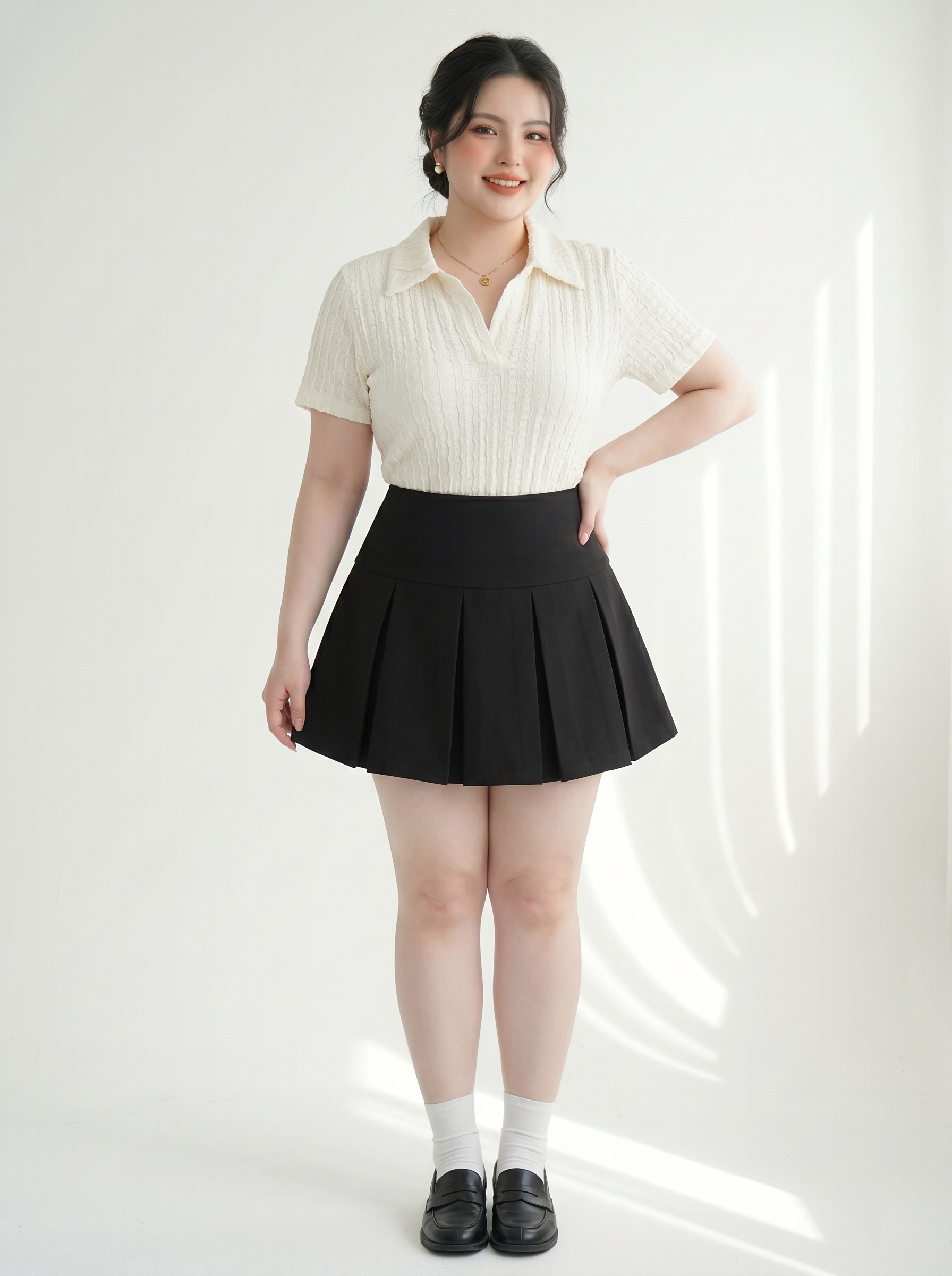 Áo Thun Polo Sọc Gân Bigsize Co Giãn Dễ Phối, Gọn Dáng Nhẹ - Đen/Kem - Vừa 55-95kg - V-AK100_thumbnail_5