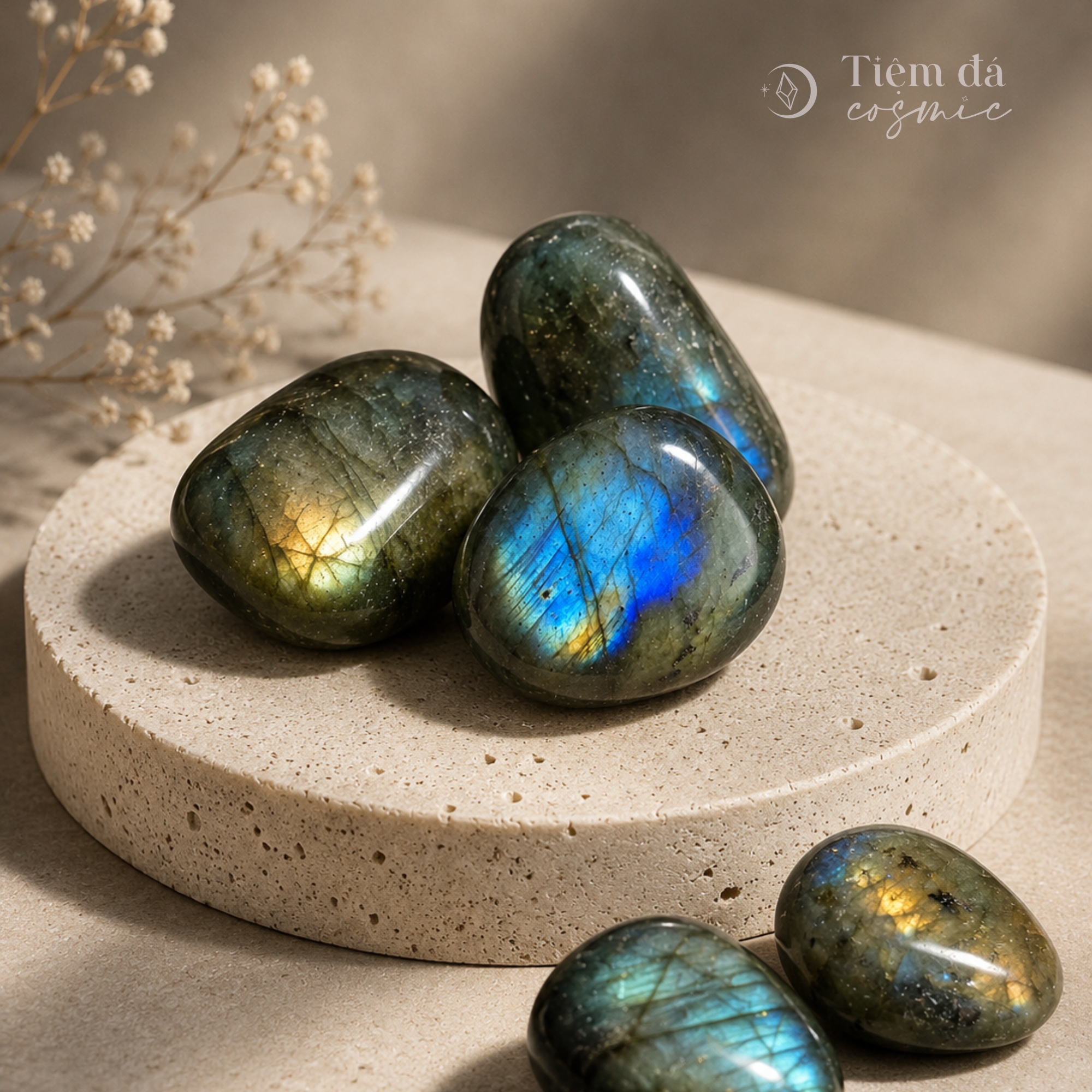 Đá cuội đã mài bóng / Tumbled Labradorite Hắc Nguyệt Quang size 2 - 4cm/viên