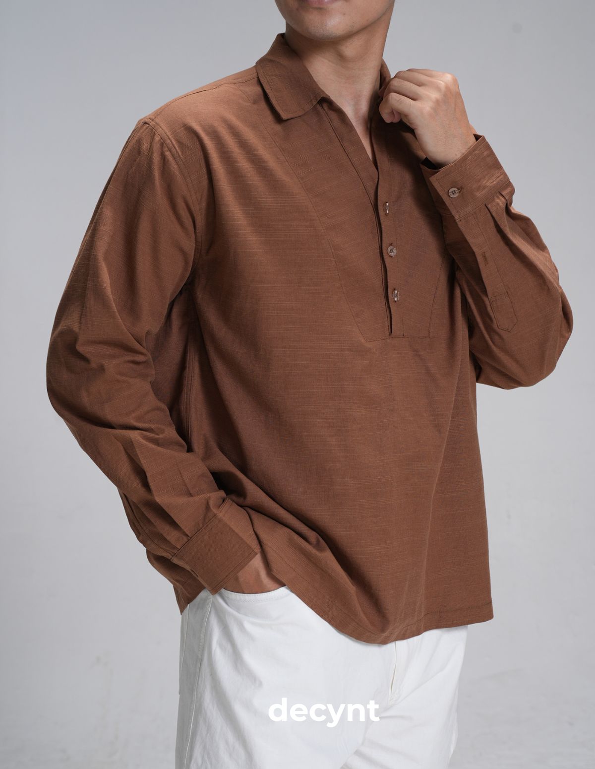 Linen Popover Shirt decynt - Áo sơ mi tay dài chất liệu linen cotton chui đầu, xẻ 2 bên_thumbnail_11