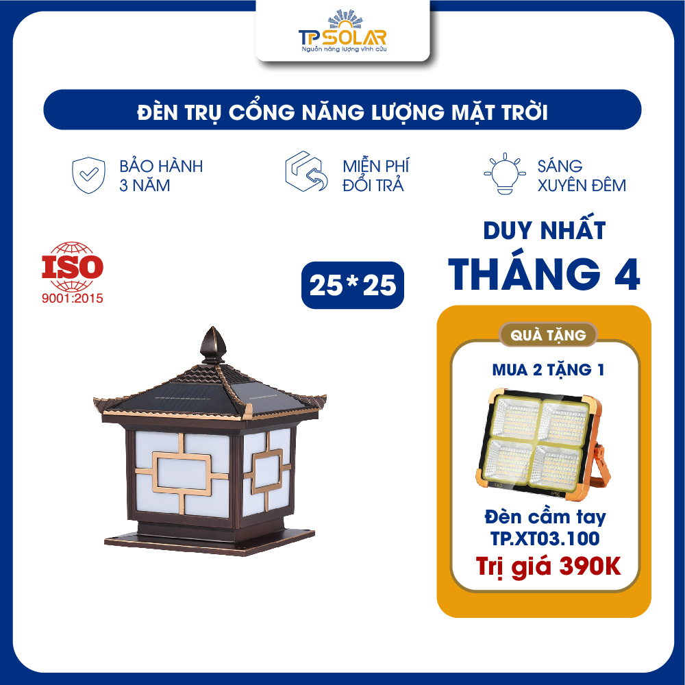 Đèn trụ cổng mái ngói nâng cấp năng lượng mặt trời (TP.TC01.25/ TP.TC01.30)