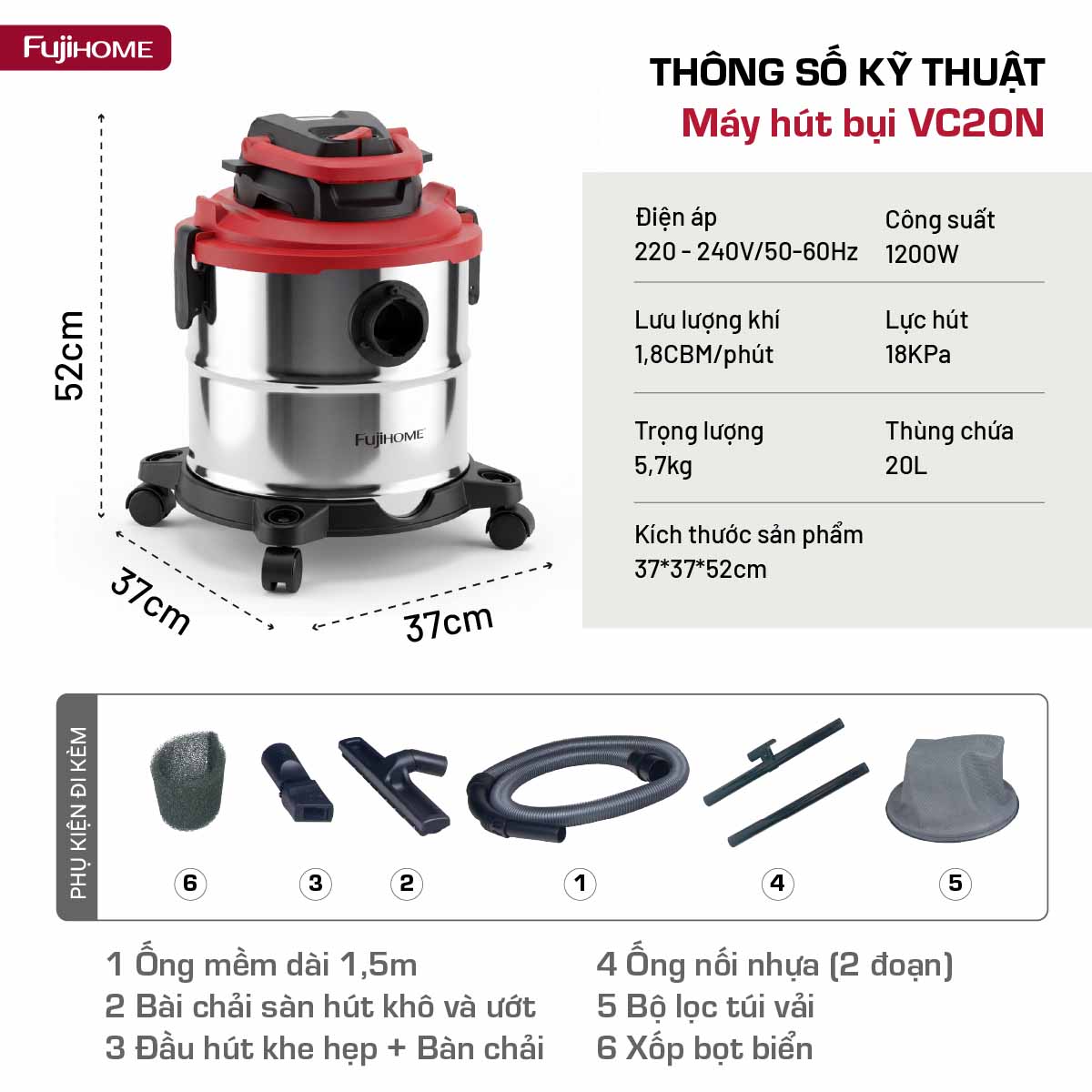 Máy hút bụi công nghiệp Fujihome VC20N_thumbnail_2