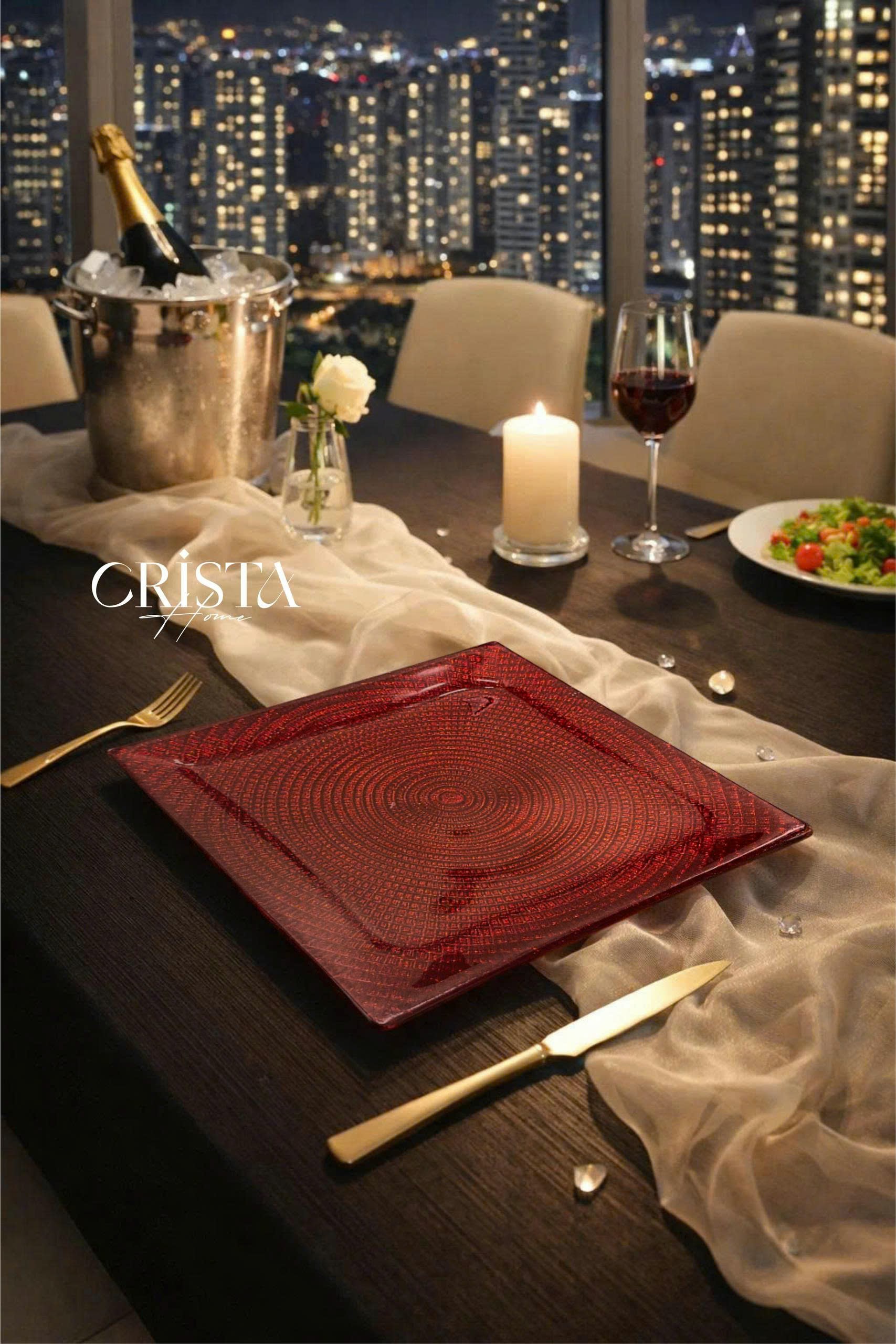 Bộ 2 đĩa thủy tinh vân lưới vuông 24cm + 27.5cm CRISTA HOME, 60227_thumbnail_15