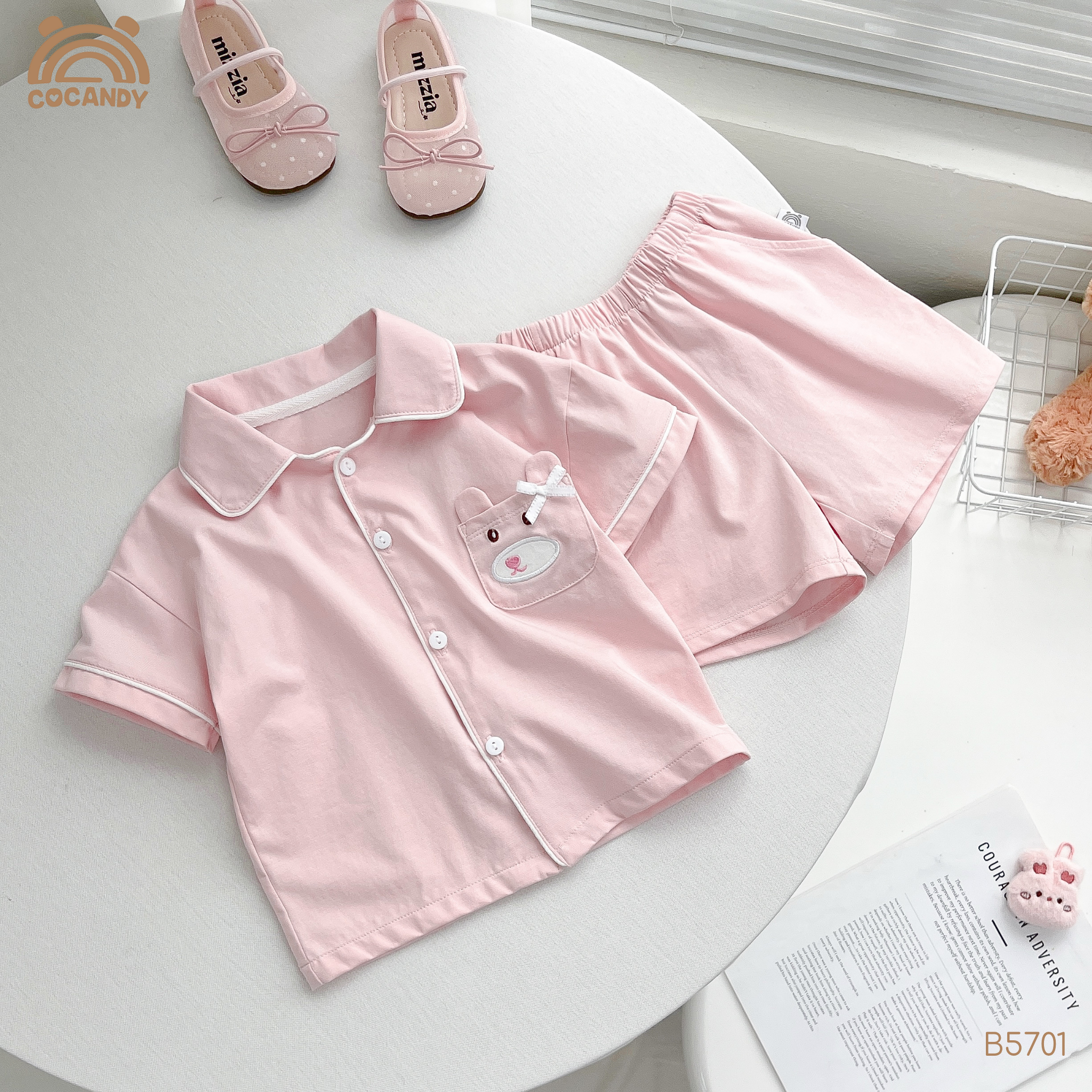 Bộ cộc pijama HỒNG phối túi ren nơ_thumbnail_1