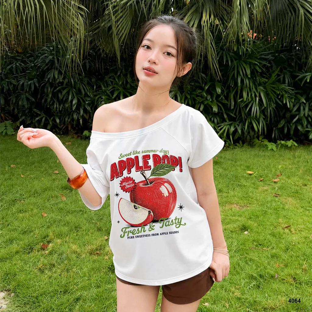 Áo thun nứ lệch vai form rộng Apple Pop Miucho 4064_thumbnail_2
