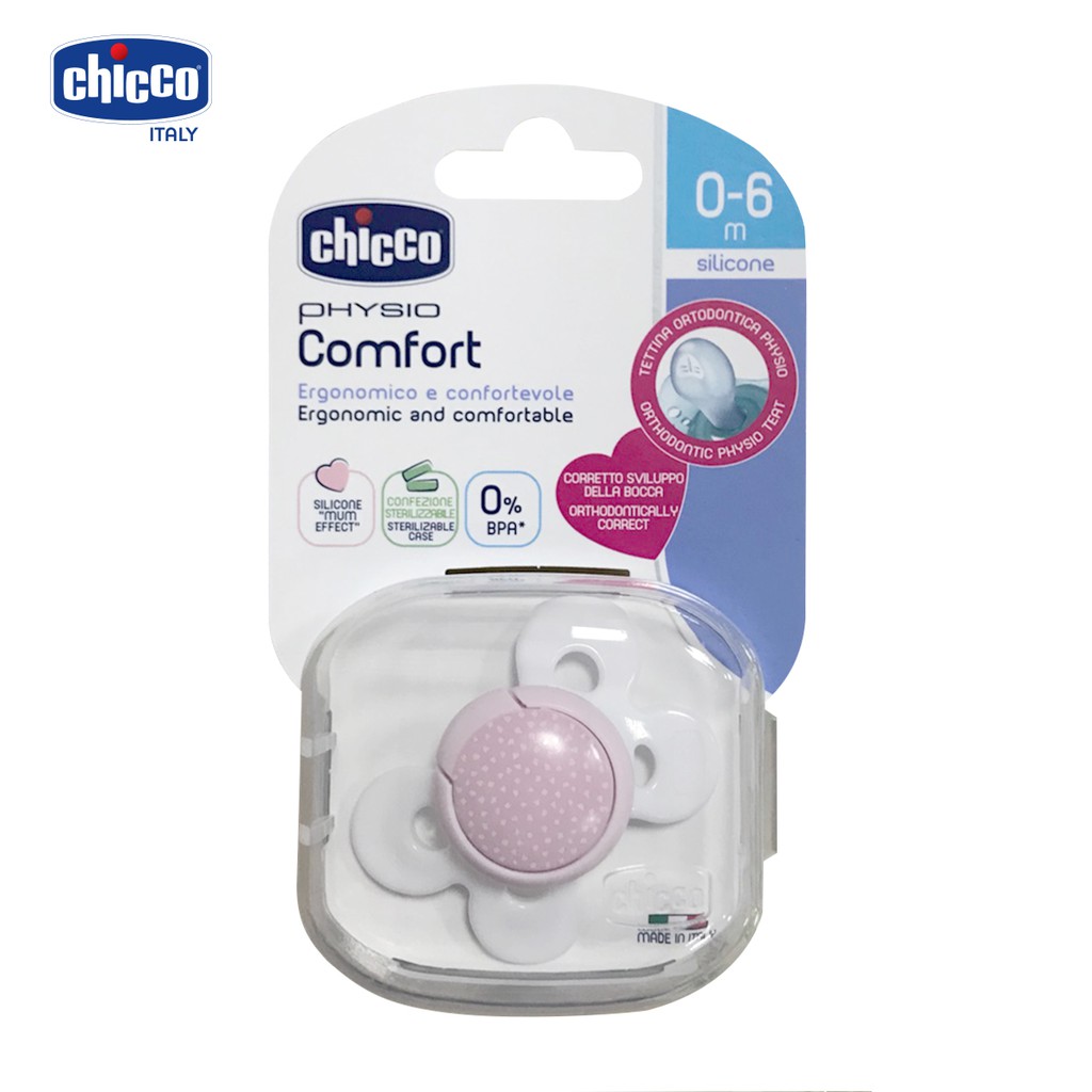Ty ngậm silicone Chicco Physio Comfort màu HỒNG 0-6M