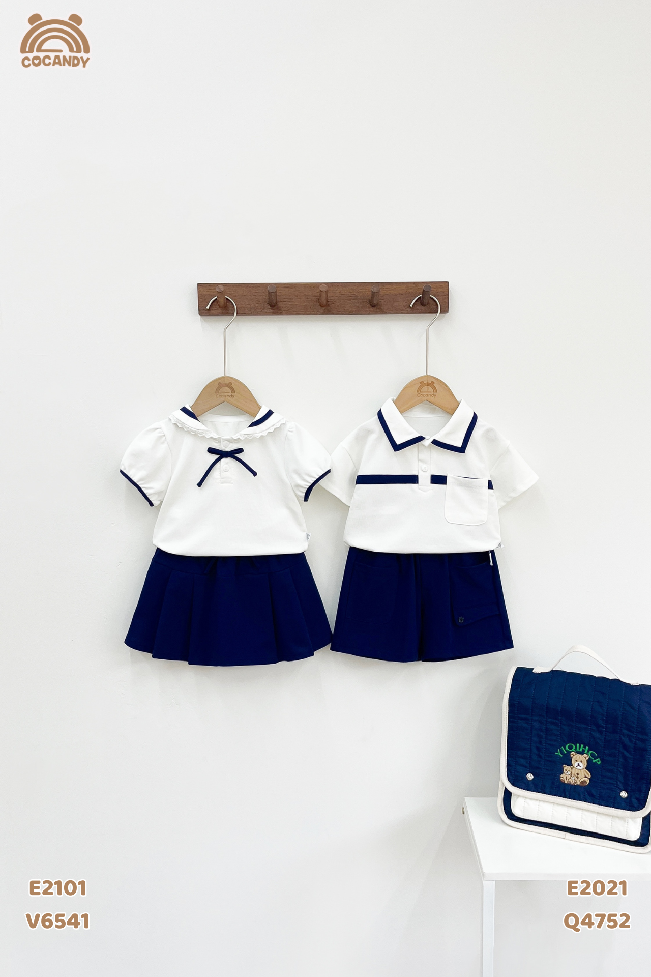 Áo cộc polo TRẮNG phối cổ nẹp xanh nơ cổ_thumbnail_4