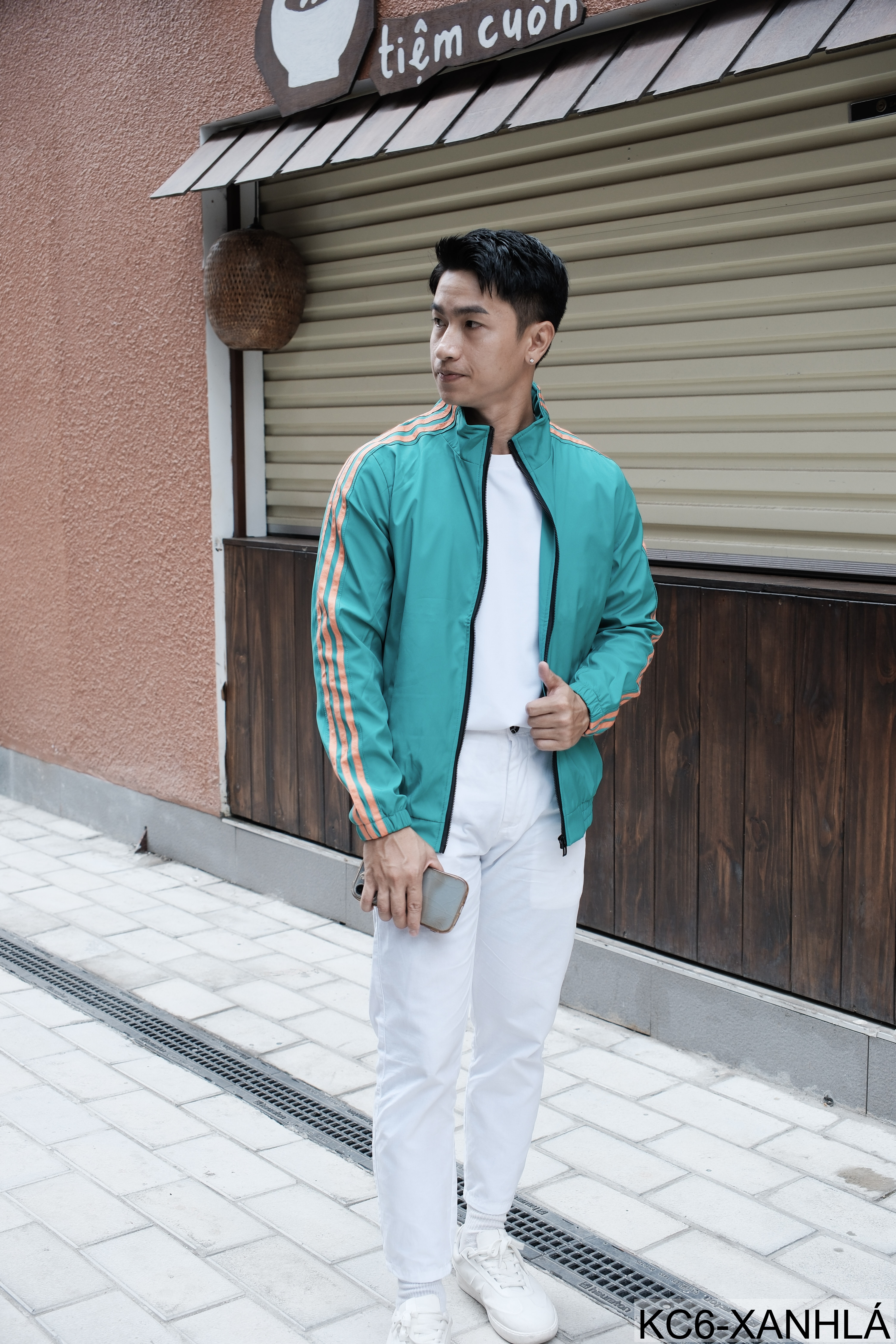 KC6 - Áo khoác nam thể thao cổ đứng tay dài chống mài mòn, thoáng khí, 3 màu trắng xanh lá đen_thumbnail_23