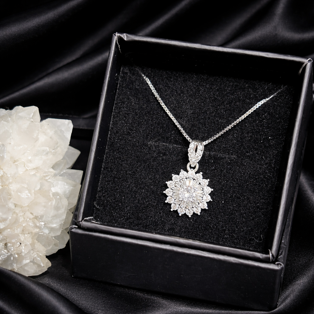 Vòng cổ bạc hoa tròn dây xù mì xi bạch kim