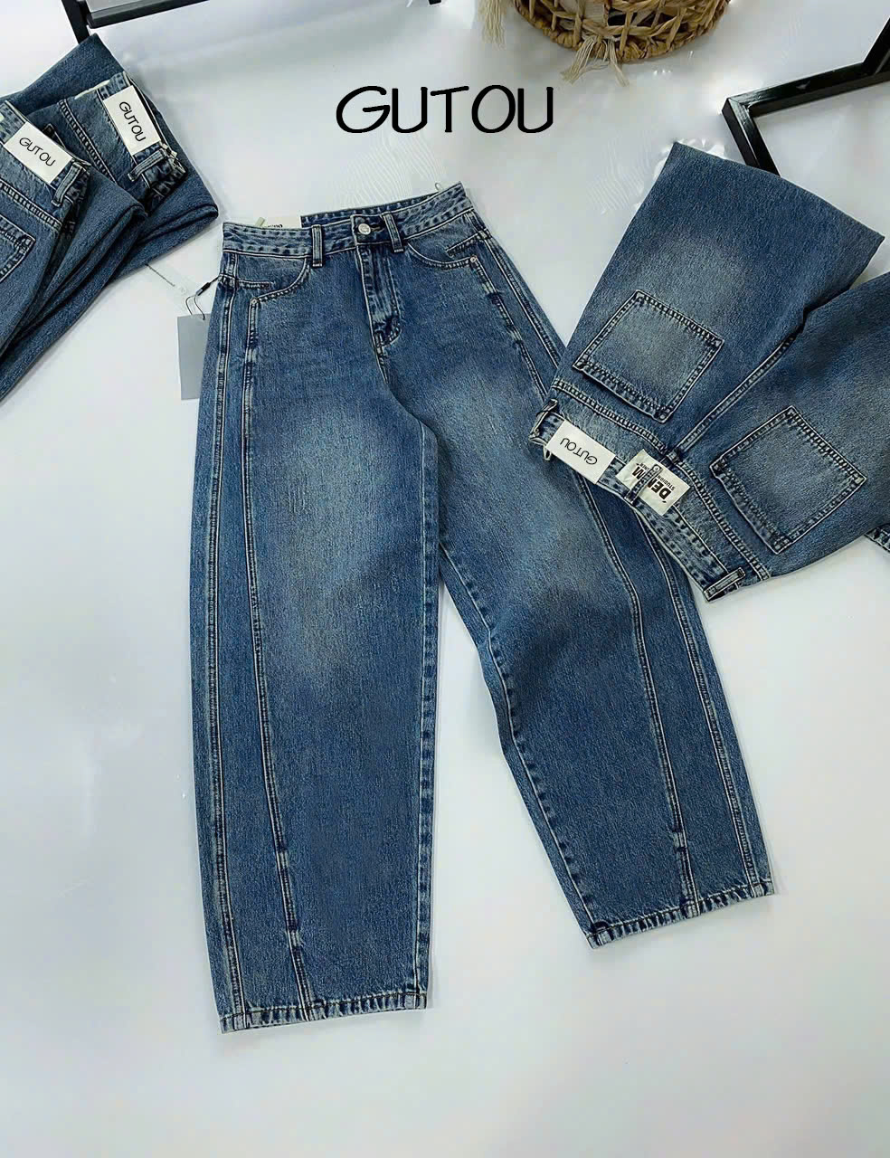 [ GUTOU ] Quần Jean Baggy Seam Line_thumbnail_1