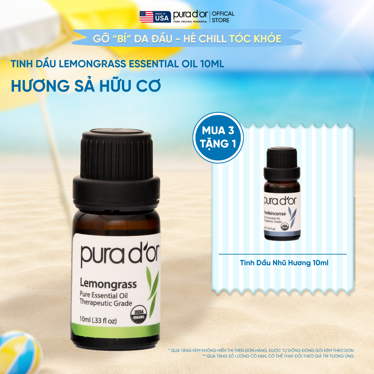 Tinh Dầu Sả Hữu Cơ PURA D’OR Therapeutic Grade Lemongrass Essential Oil