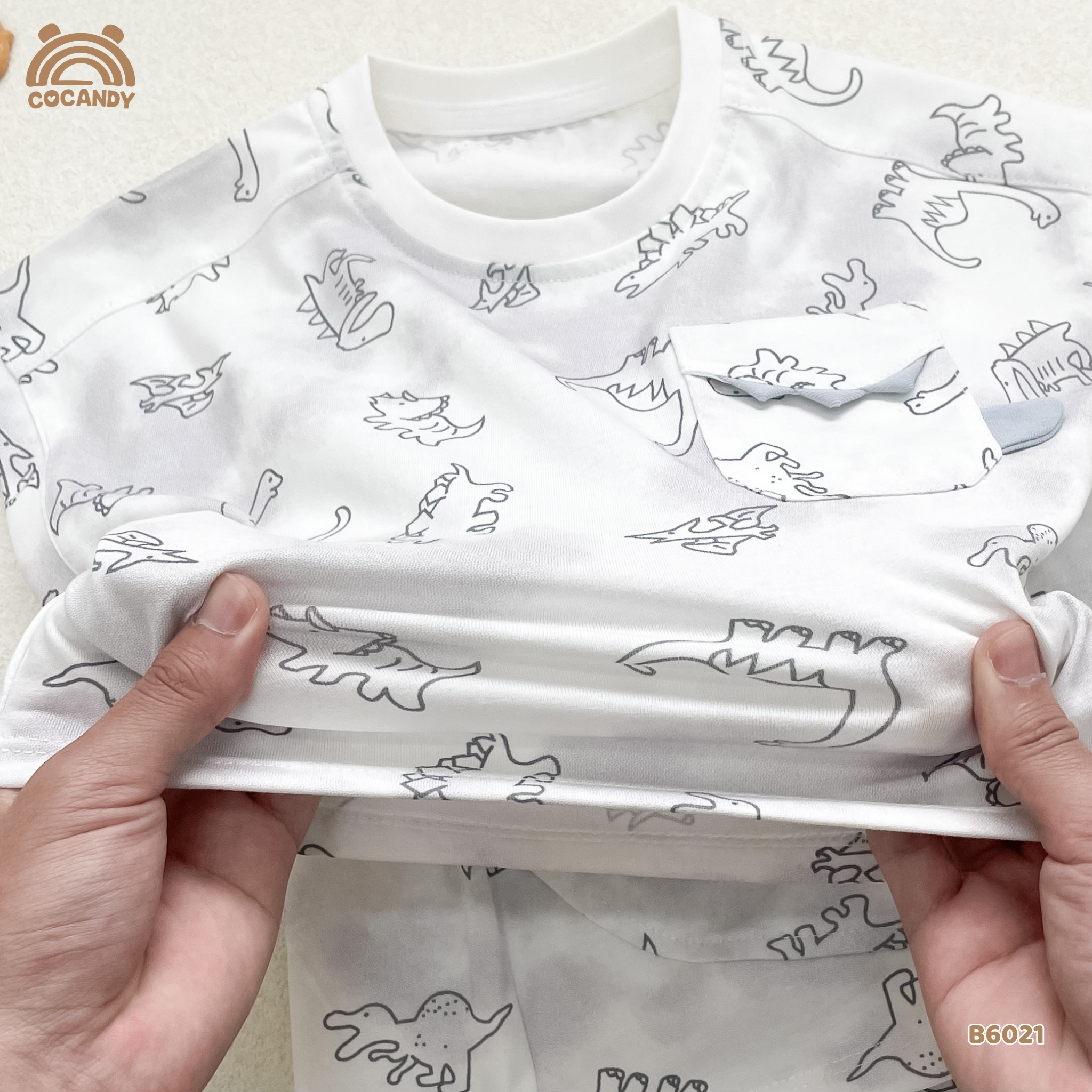 Bộ cộc cotton GHI hình khủng long túi ngực_thumbnail_1