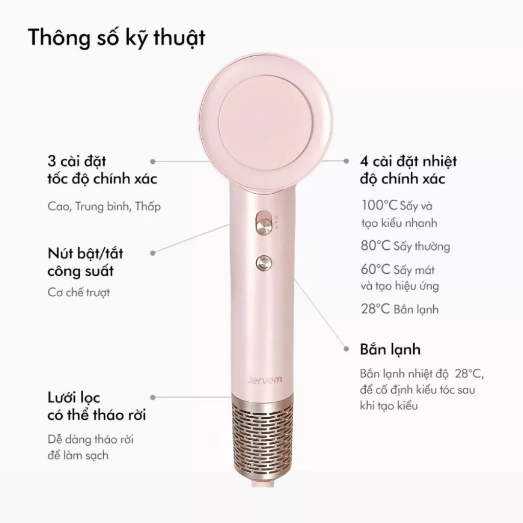 [BẢN NÂNG CẤP] Máy sấy tóc ion âm Jervem JV 01 – 1600W | Nhẹ 380g | Sấy nhanh – dưỡng tóc mượt BẢO HÀNH 1 NĂM_thumbnail_3