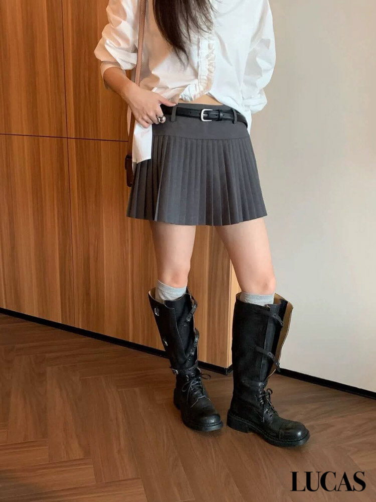 Chân váy xếp ly hạ eo + belt da đen_thumbnail_8