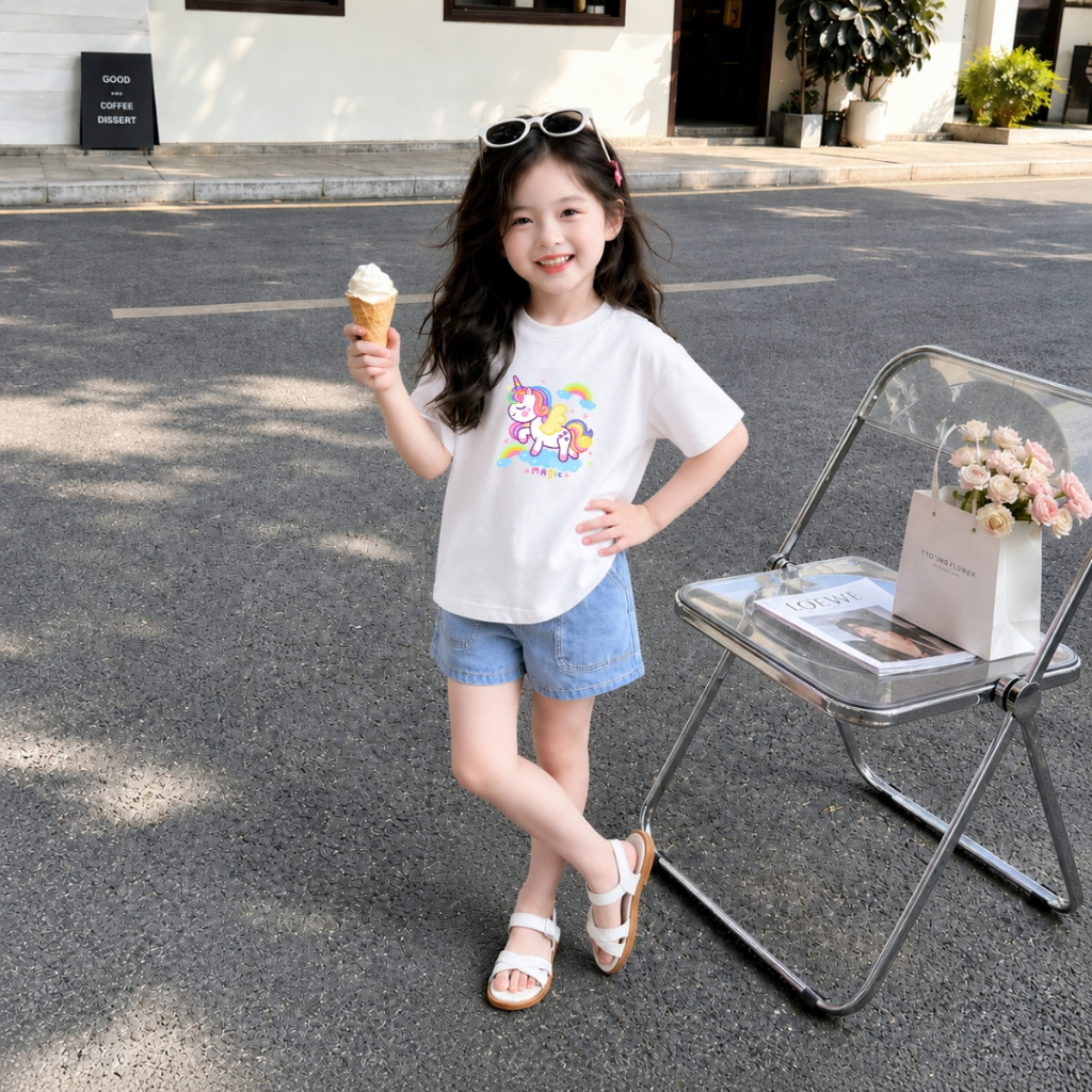 Áo thun trắng bé gái nhiều hình xinh -  Loza Kids - AT067 AT067