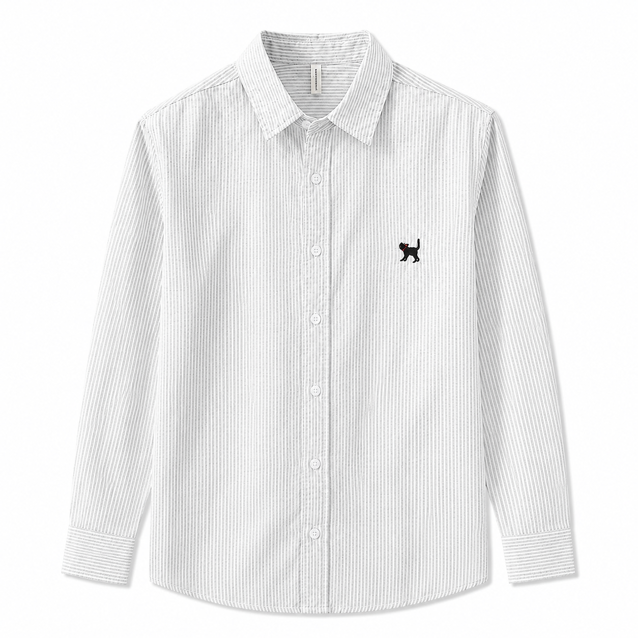 SA17 - Áo sơ mi nam dài tay thêu họa tiết mèo, form rộng, chất cotton 100%, phối sọc thời thượng
