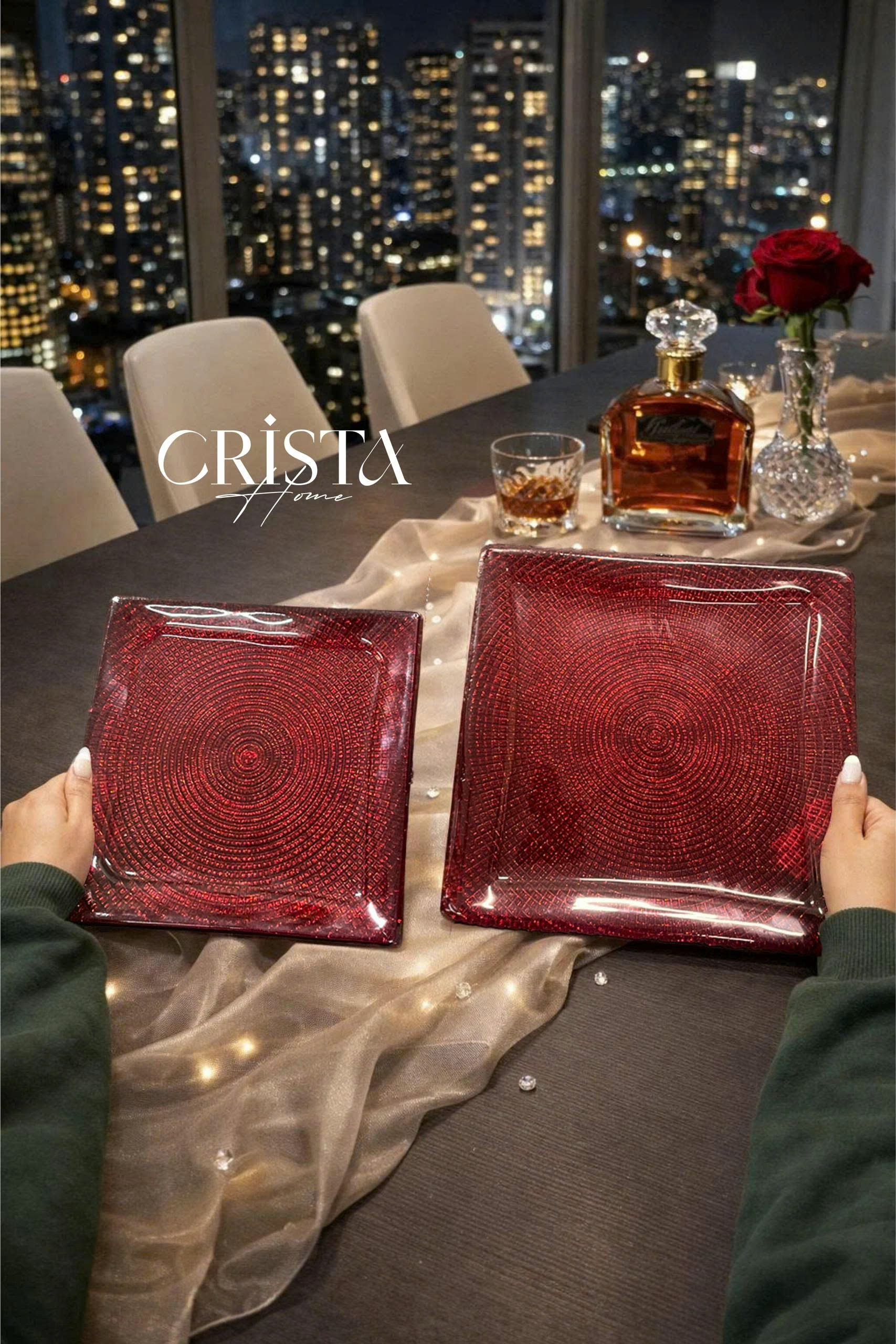 Bộ 2 đĩa thủy tinh vân lưới vuông 24cm + 27.5cm CRISTA HOME, 60227_thumbnail_12