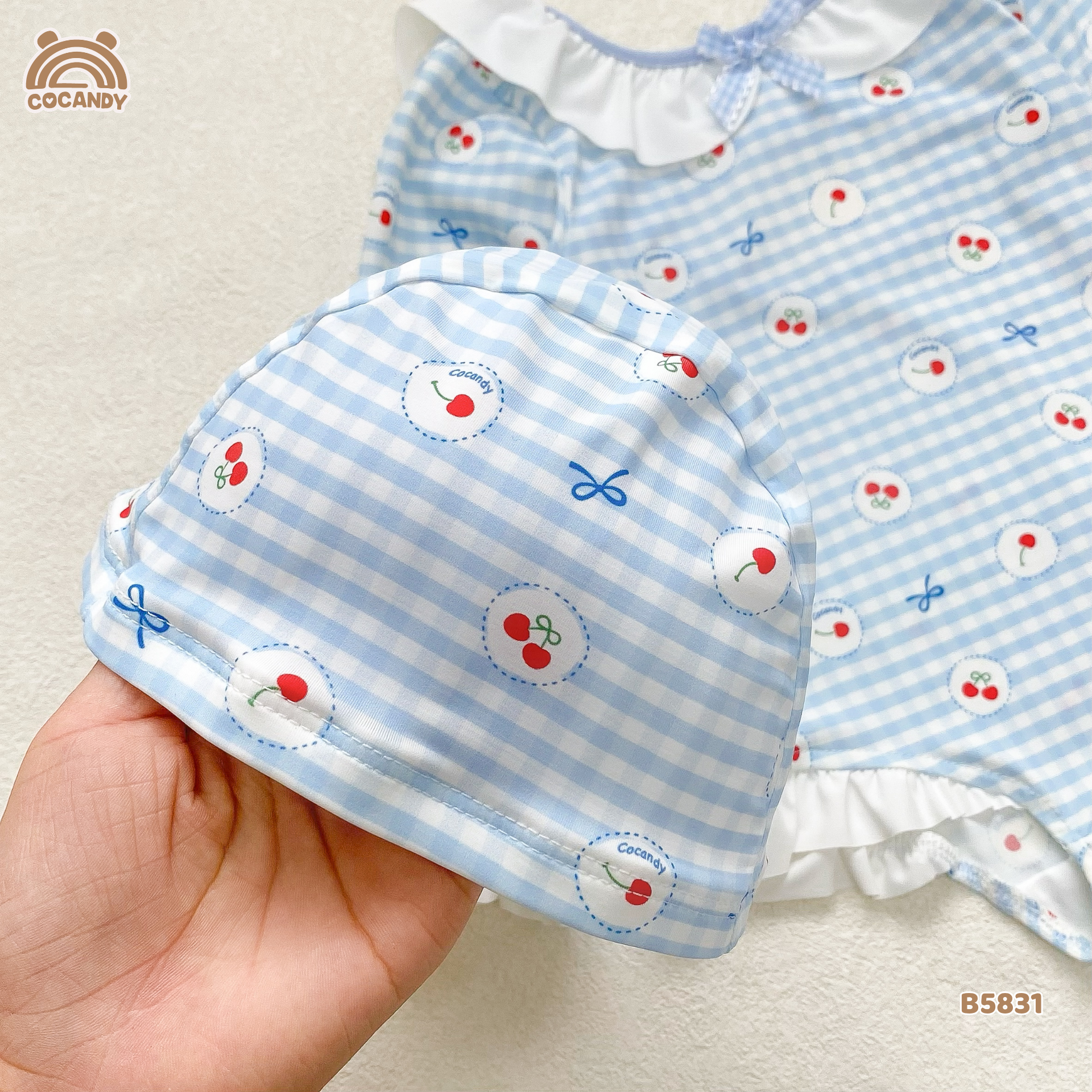 Bộ bơi dài caro XANH DƯƠNG cherry đỏ_thumbnail_7