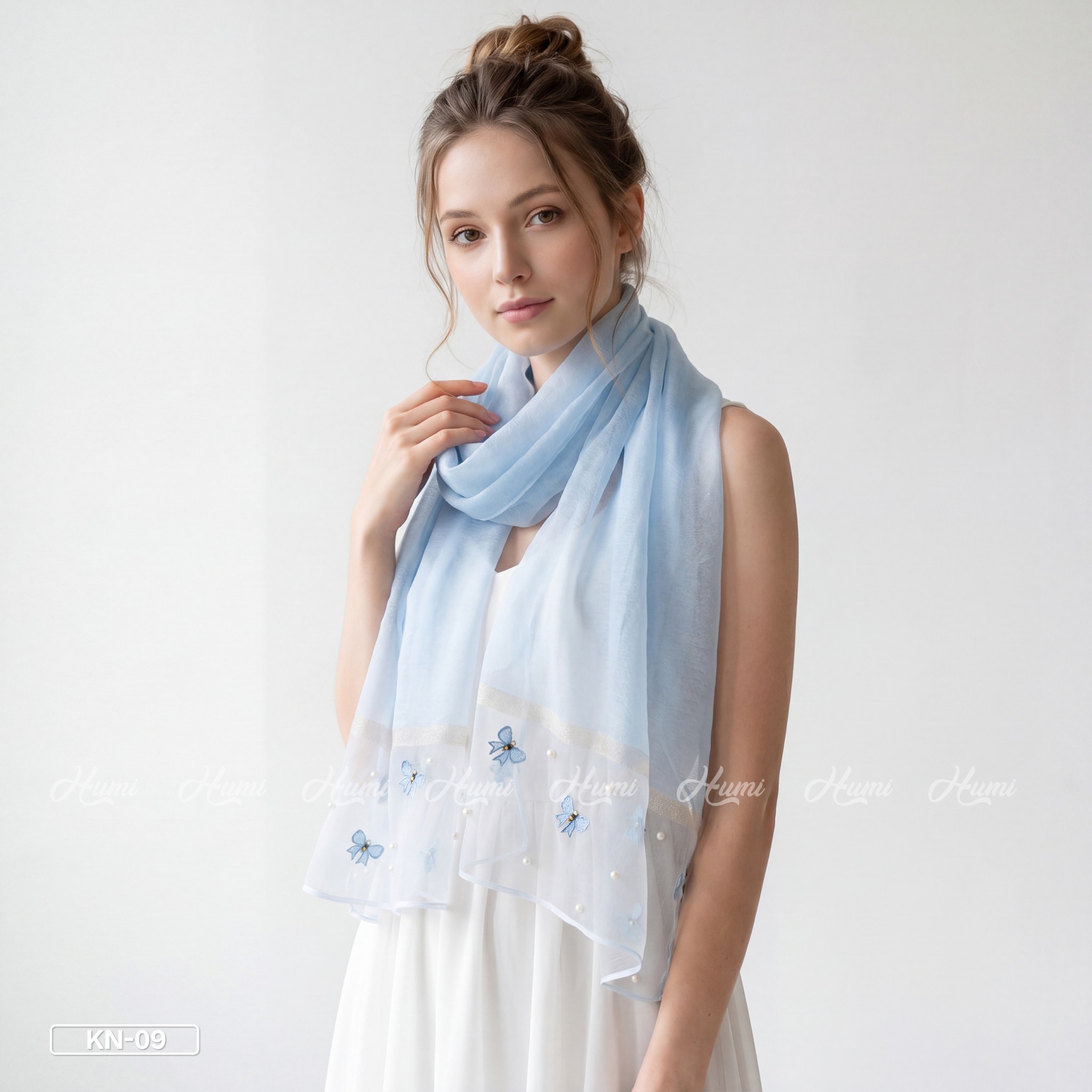 KHĂN TƠ ĐÍNH NƠ (KN-09 XANH DA TRỜI)