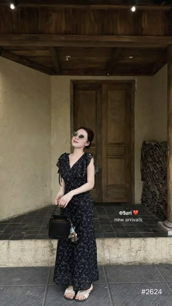 Lucas - Váy hoa cộc tay cổ tim chân xòe nhẹ cutout vai buộc nơ_thumbnail_5