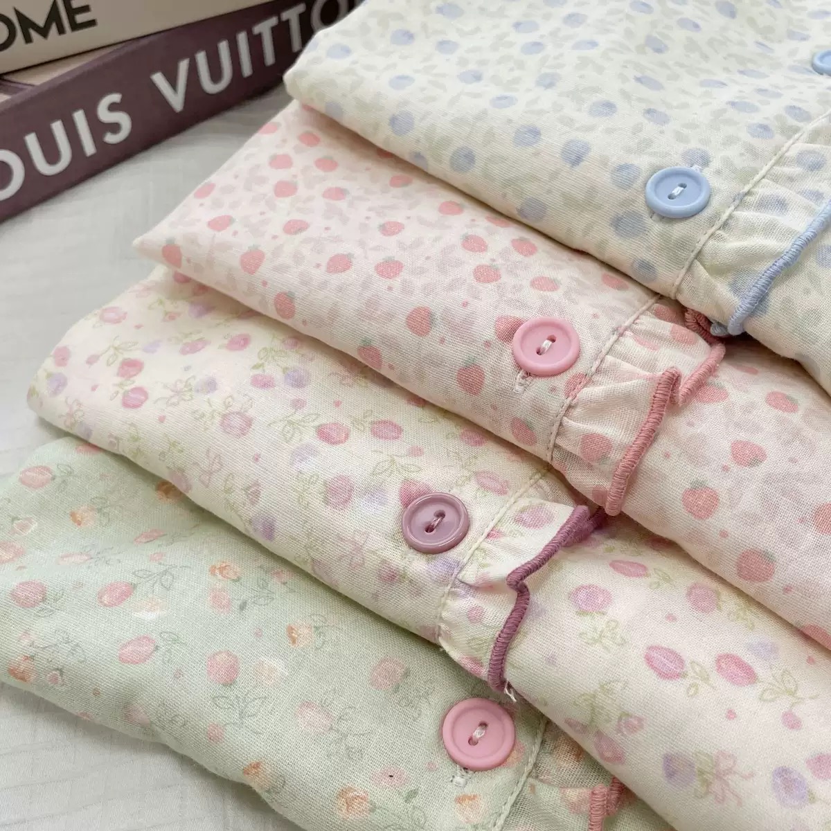 Bộ Pizama Cổ Sen Viền Bèo Xô Cotton Cộc_thumbnail_9