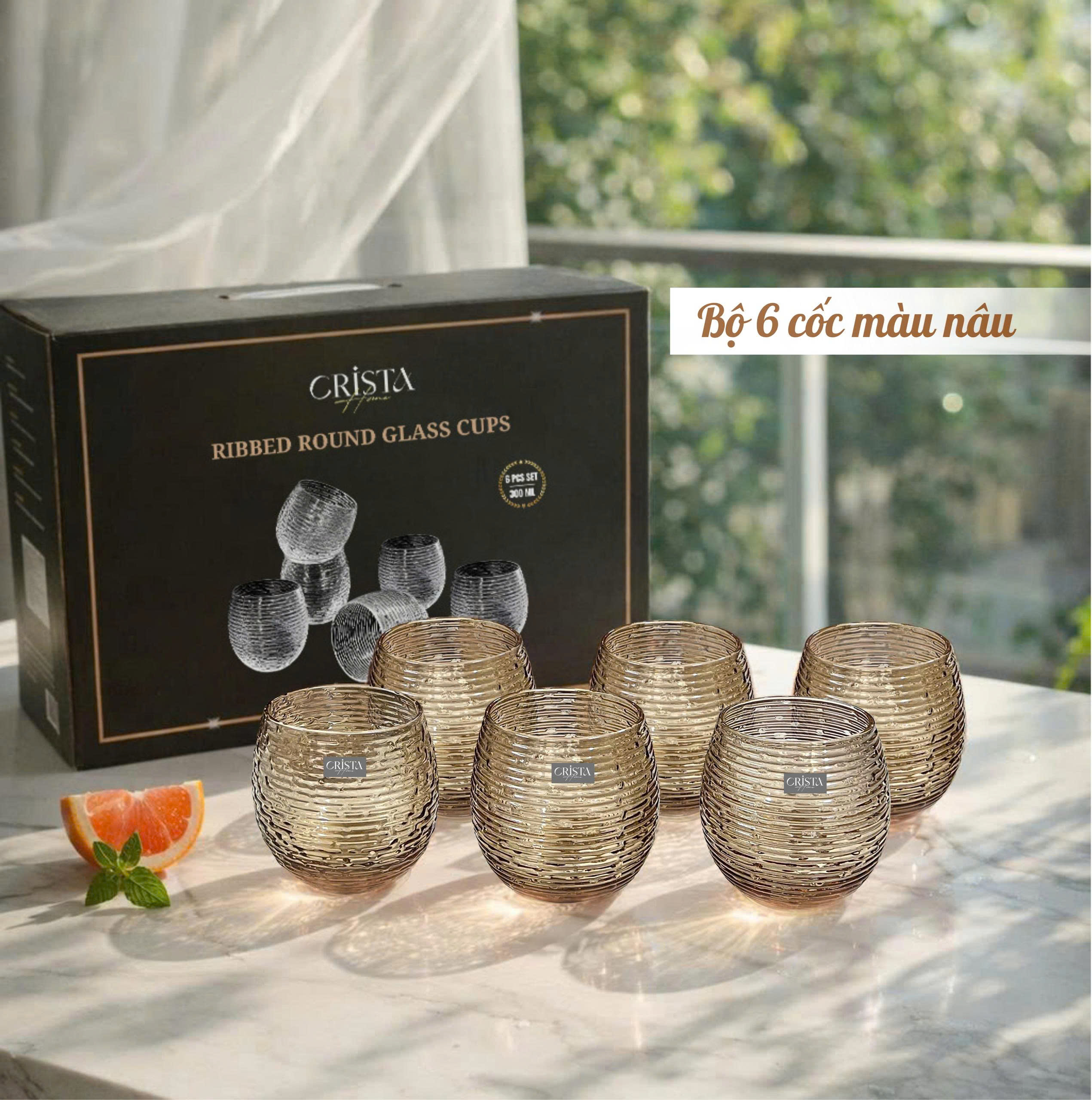 Set 6 cốc thủy tinh dáng bầu vân ngang 300ml Crista Home 60254_thumbnail_9