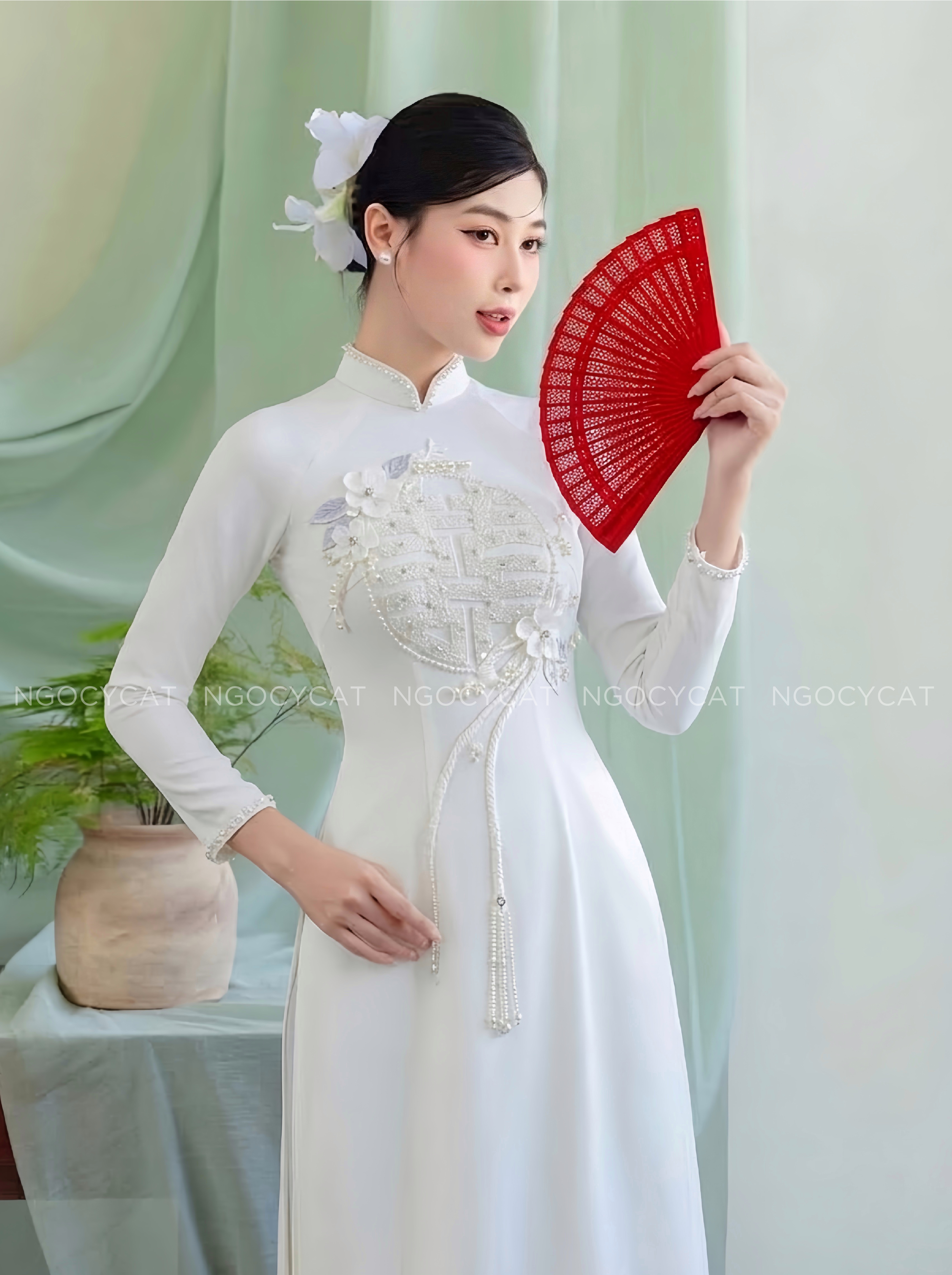 Áo Dài Dâu Rể Trắng Hỷ Hoa Ngọc