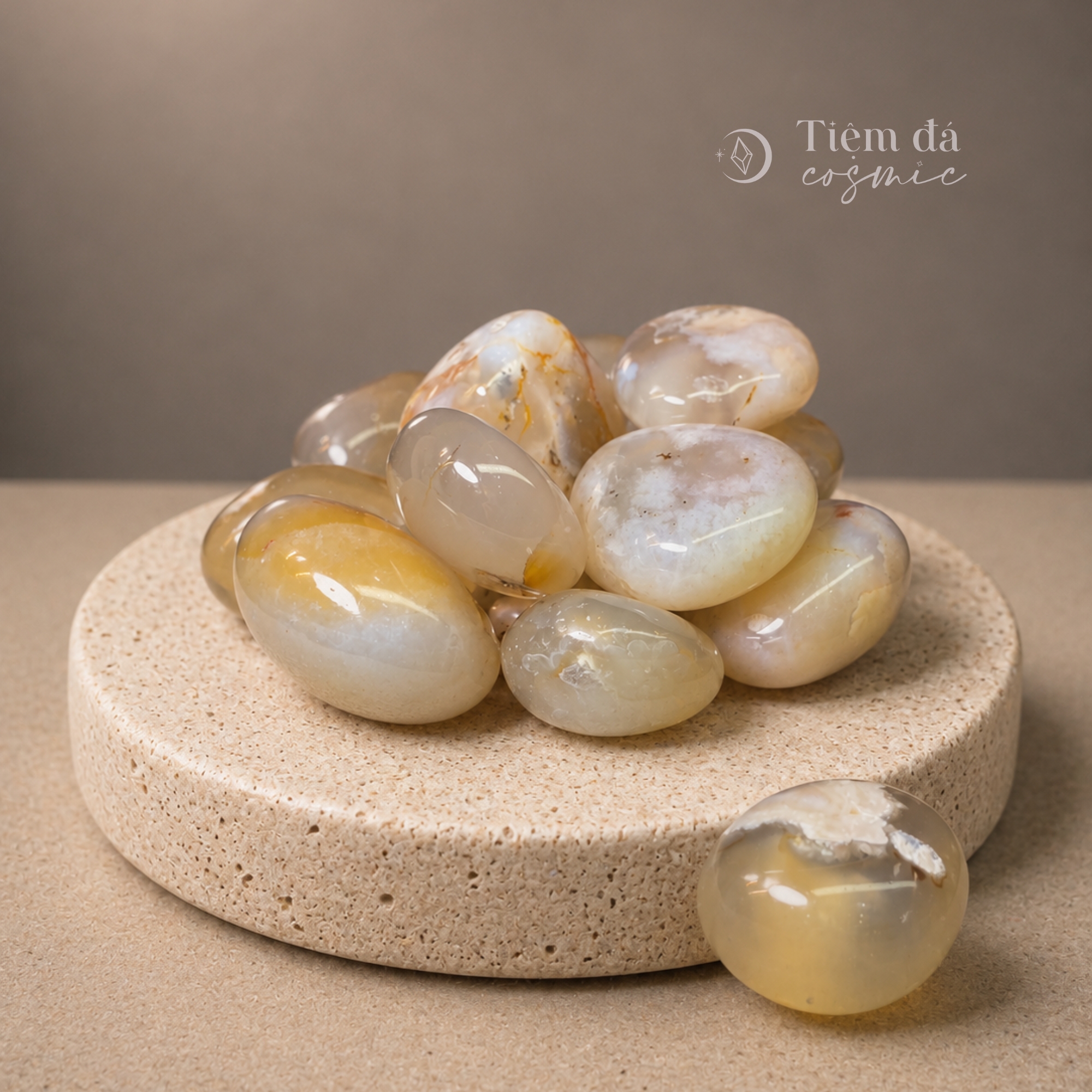 Đá cuội đã mài bóng / Tumbled Đá mã não hoa anh đào Flower Agate size 2 - 3 cm/viên