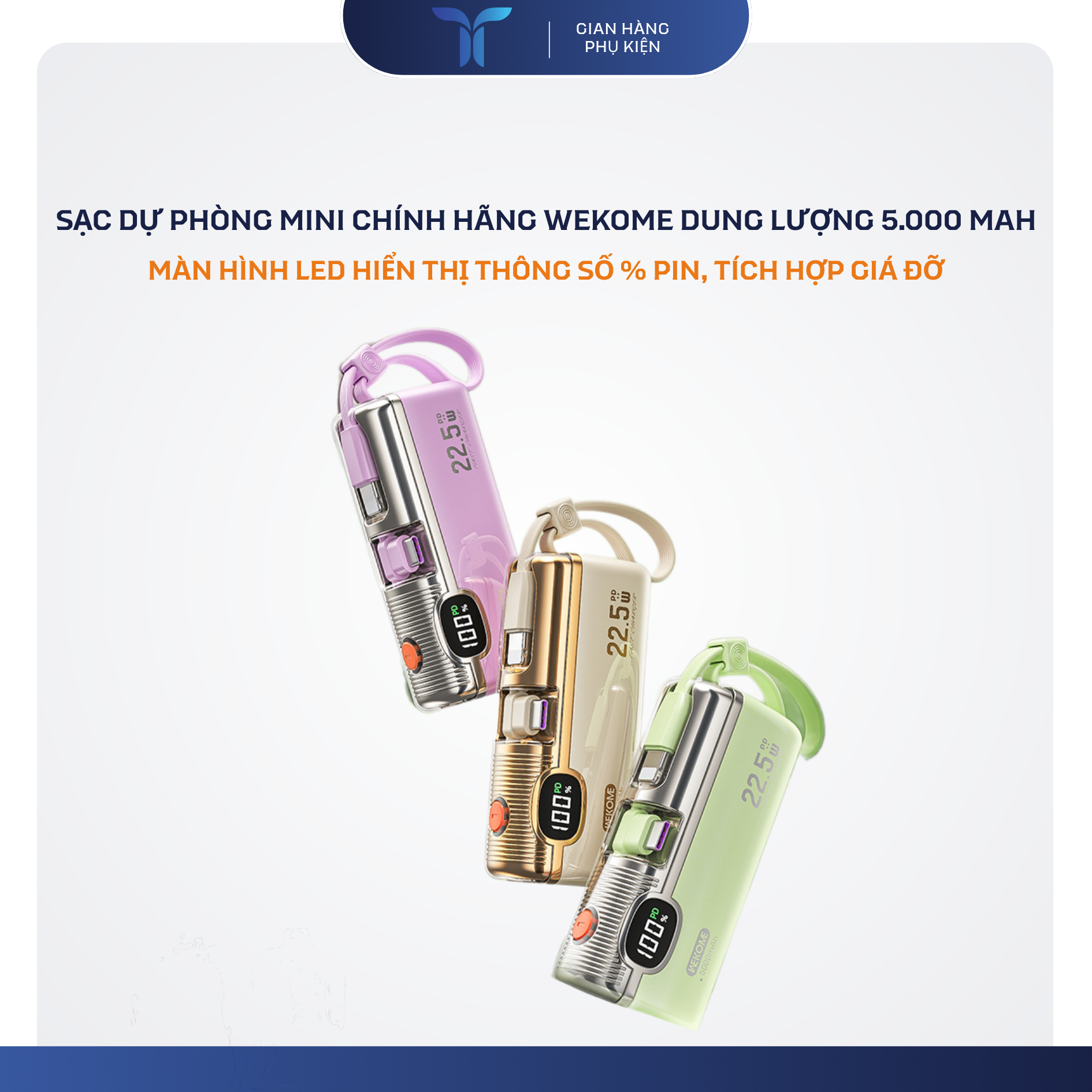 SẠC DỰ PHÒNG MINI CHÍNH HÃNG WEKOME DUNG LƯỢNG 5.000MAH