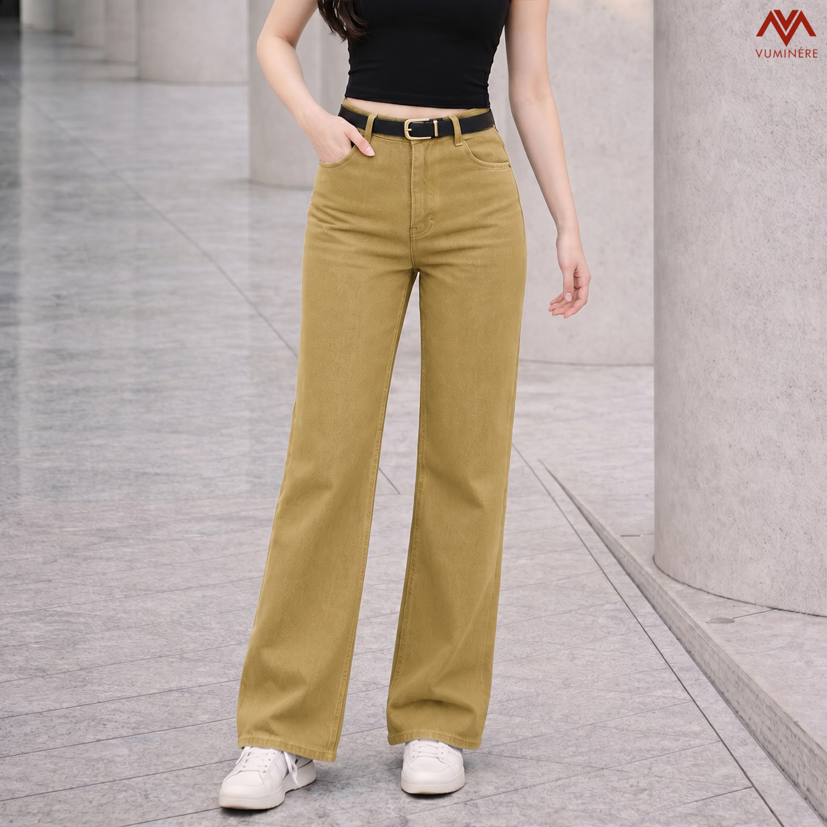Quần Jeans nữ VUMINÉRE - Flared Jeans dáng loe nhẹ, mang đến vẻ ngoài thời thượng và Retro