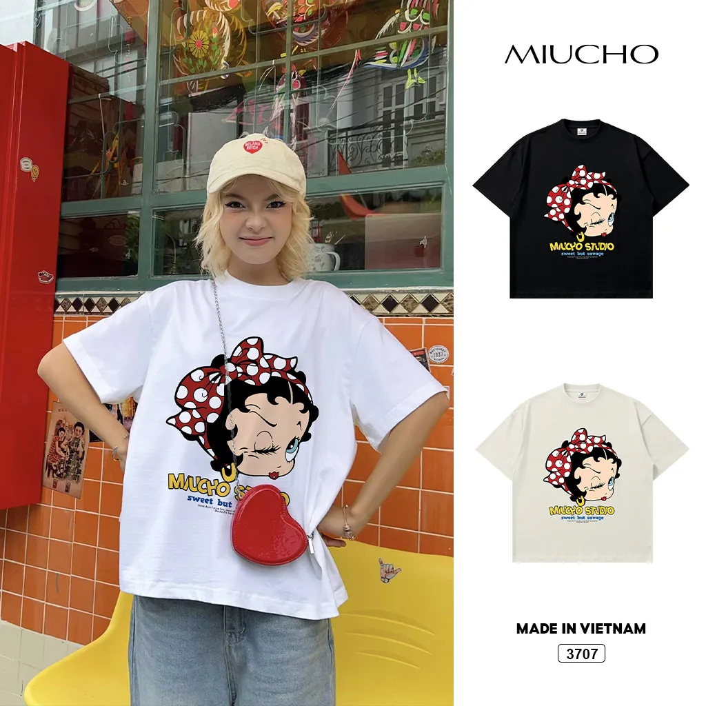 Áo thun nữ form boxy nhân vật hoạt hình dễ thương Miucho 3707