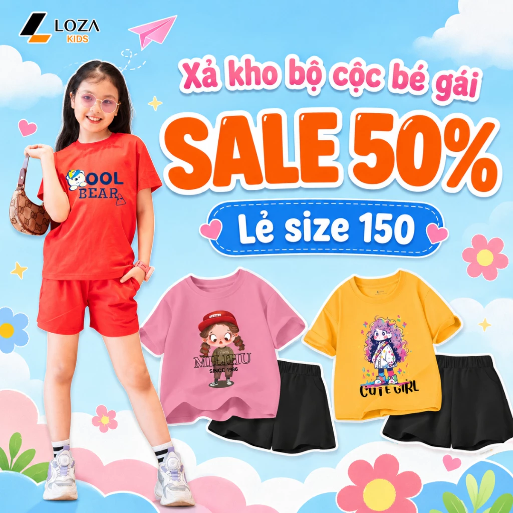 [XẢ KHO SIZE BỘ 150] Bộ đồ cho bé gái nhiều mẫu - Quần áo bé gái từ 30-35kg - Loza Kids XB008